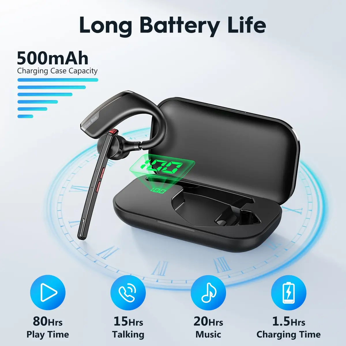 New Bee M51 Bluetooth Headset with Charging Case | Dual Mic Noise Cancelling Earpiece - view 2