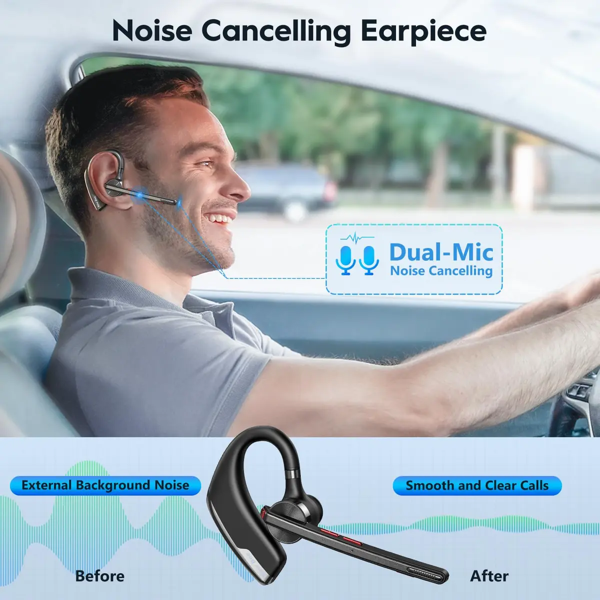 New Bee M51 Bluetooth Headset with Charging Case | Dual Mic Noise Cancelling Earpiece - view 3