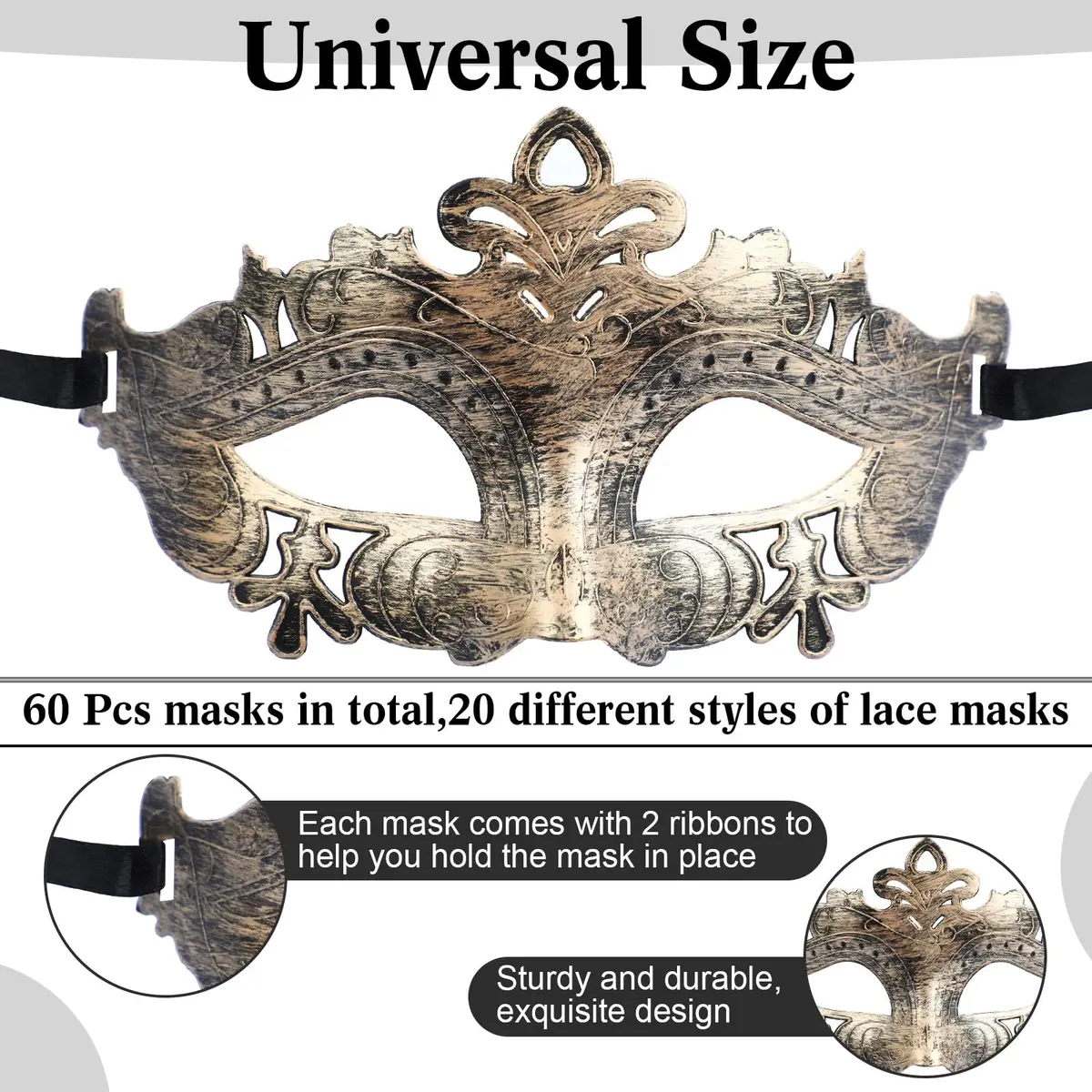Chivao 60 Pcs Halloween Masquerade Masks Bulk | Classic Venetian Style for Parties - view 2