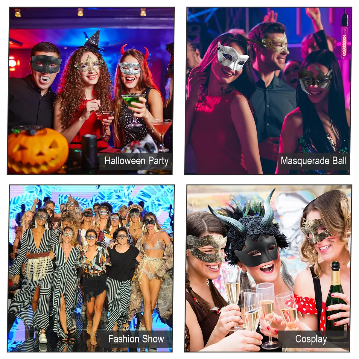 Chivao 60 Pcs Halloween Masquerade Masks Bulk | Classic Venetian Style for Parties - view 3