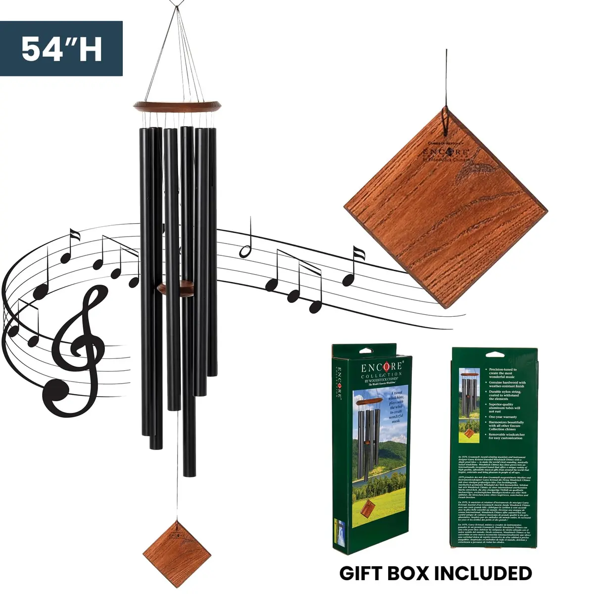 Woodstock Chimes Neptune Wind Chime 54" Large Black Deep Tone Sound for Outdoor Garden Patio Porch Decor - view 2