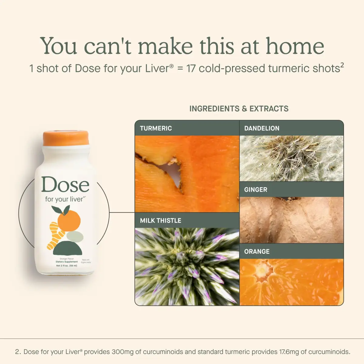 Dose for Your Liver Orange 16oz Herbal Supplement | Organic Milk Thistle, Turmeric, Dandelion, Ginger for Liver Cleanse & Detox - view 2