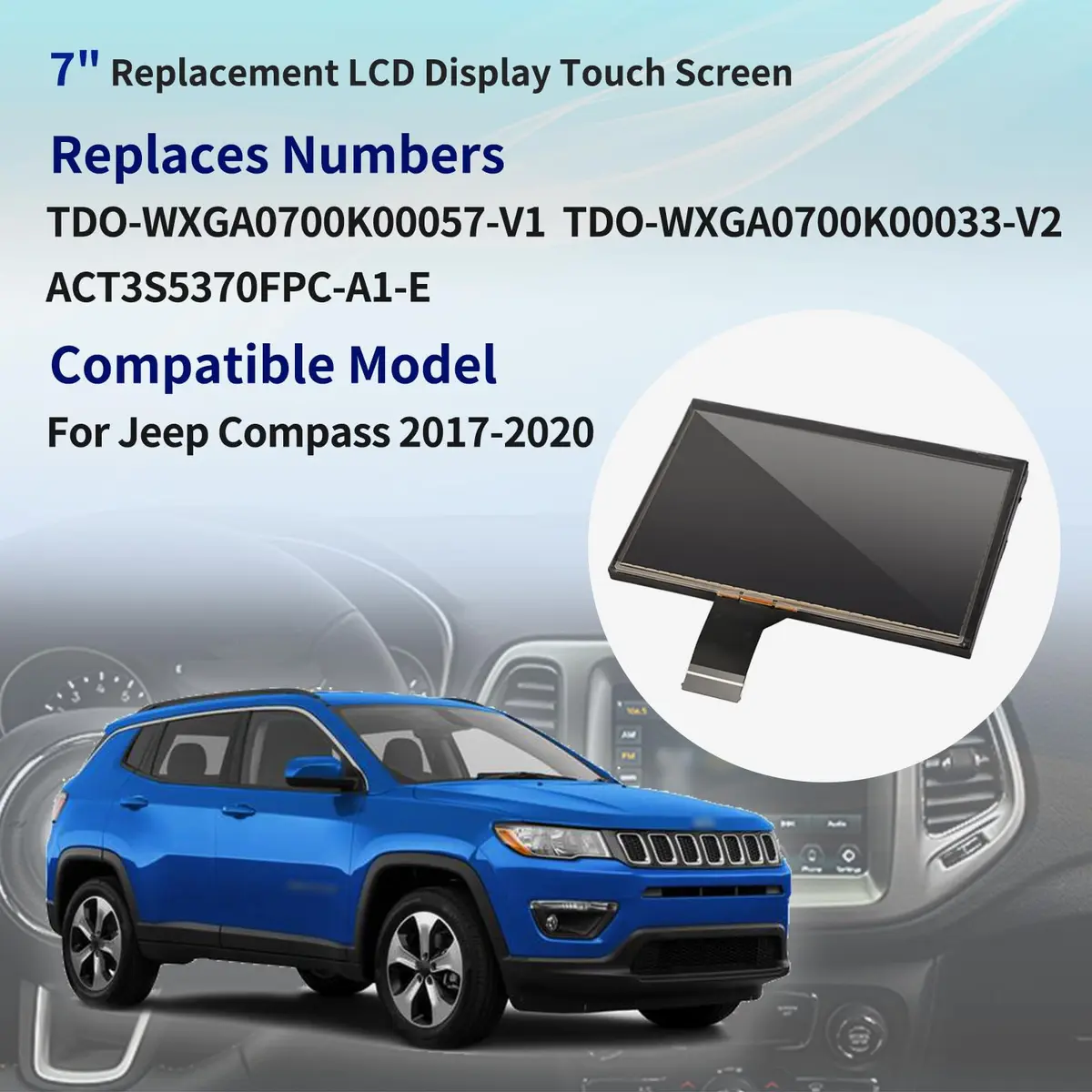 Getfarway 7" Inch Replacement Uconnect VP2 LCD Monitor with Touch Screen for Jeep Compass 2017-2020 | High-Quality Display - view 2