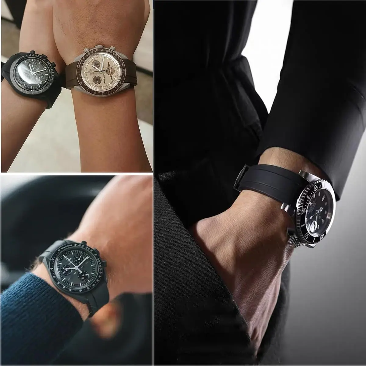Niziruoup Watch Band for Omega Swatch Rolex 22mm | Curved No Gap Silicone Rubber Strap - view 6