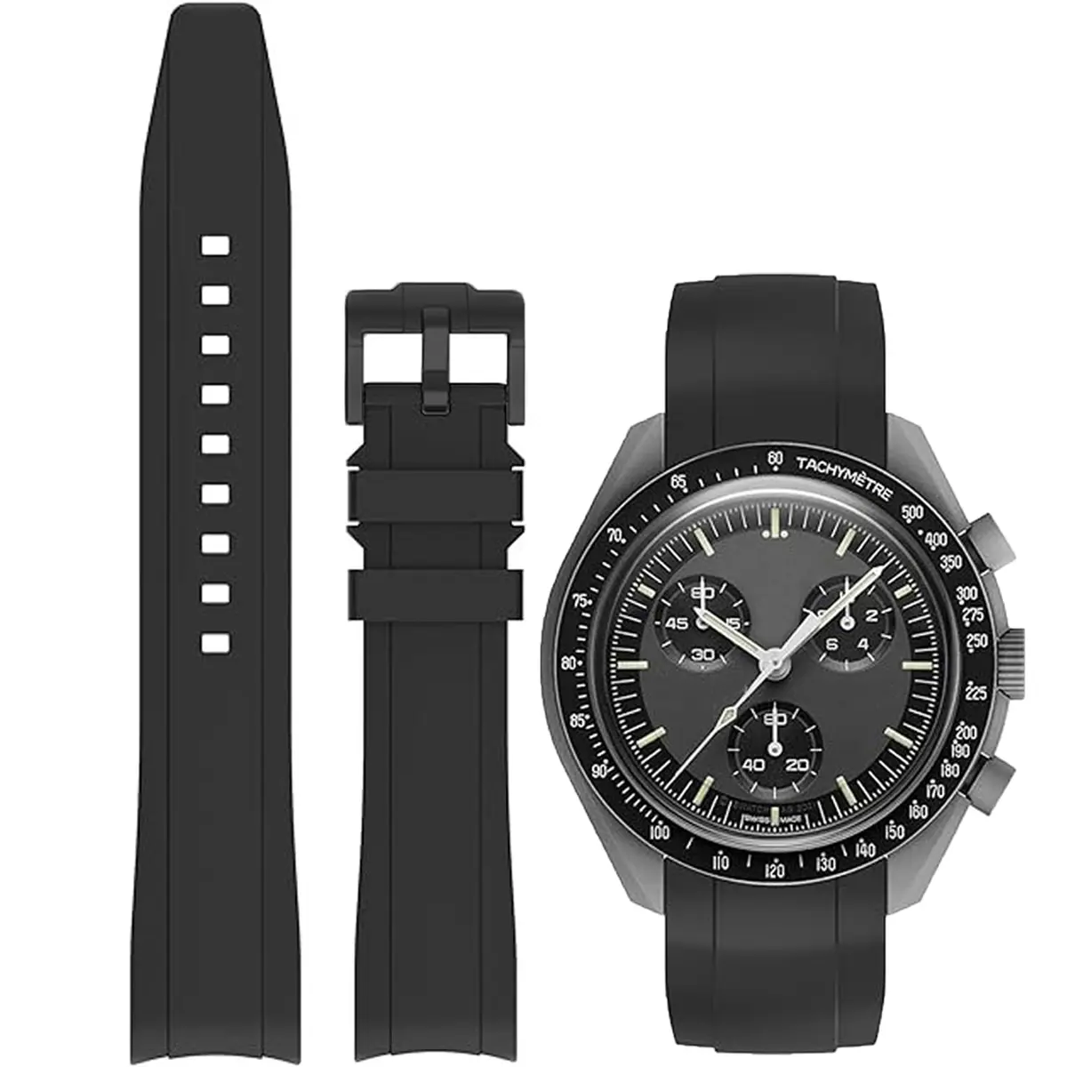 Niziruoup Watch Band for Omega Swatch Rolex 22mm | Curved No Gap Silicone Rubber Strap - main product image