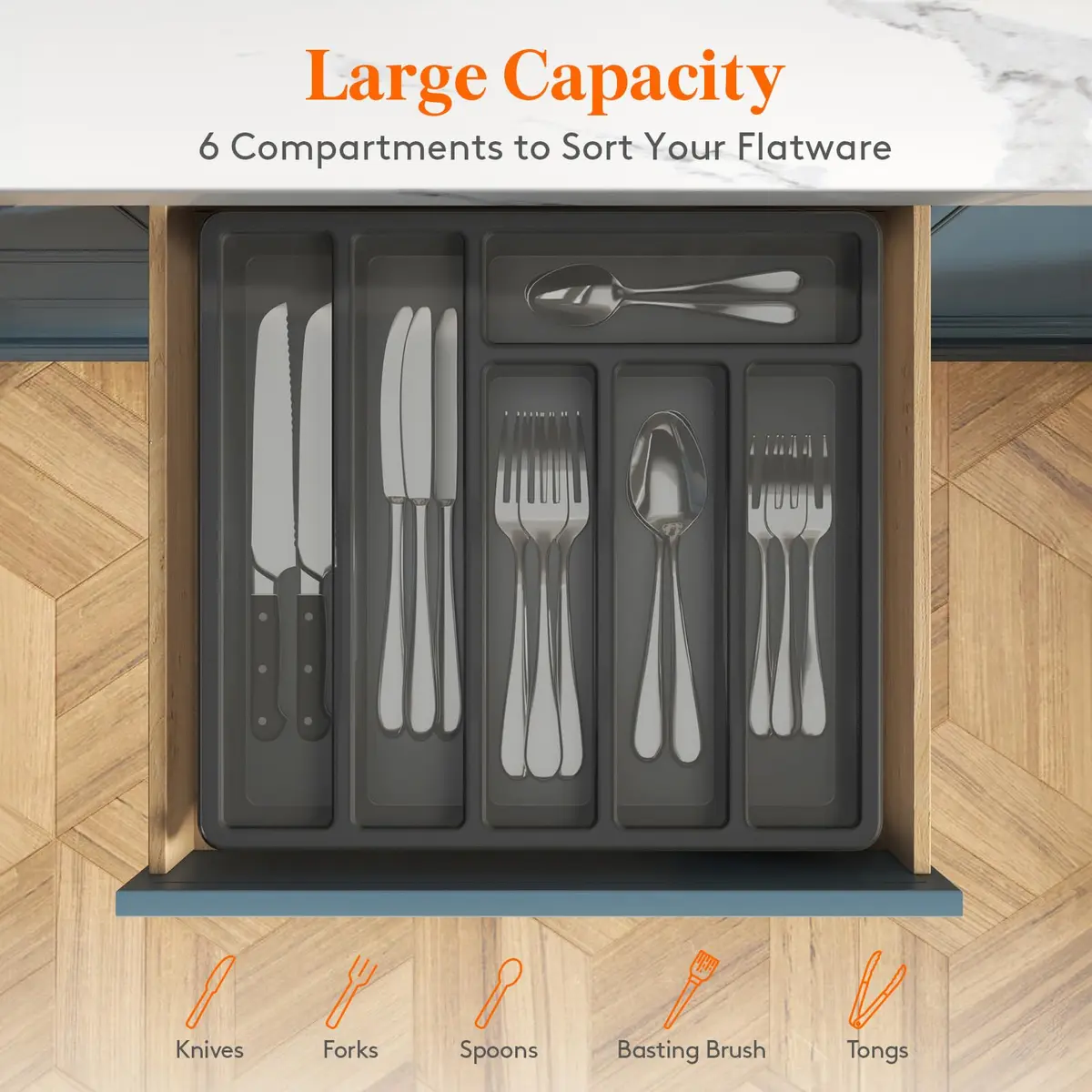 Lifewit Silverware Organizer with Lid, 12.6x11.8, Dust-Free Storage, BPA-Free, Modern Design - view 3