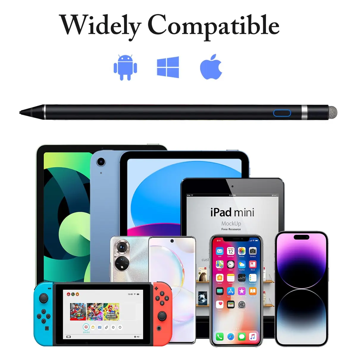 DOGAIN Black Stylus Pen for iOS & Android Touch Screens | 1.45mm Fine Point Rechargeable Stylus Pen for iPad/iPhone/Android/Tablet/Switch - view 7