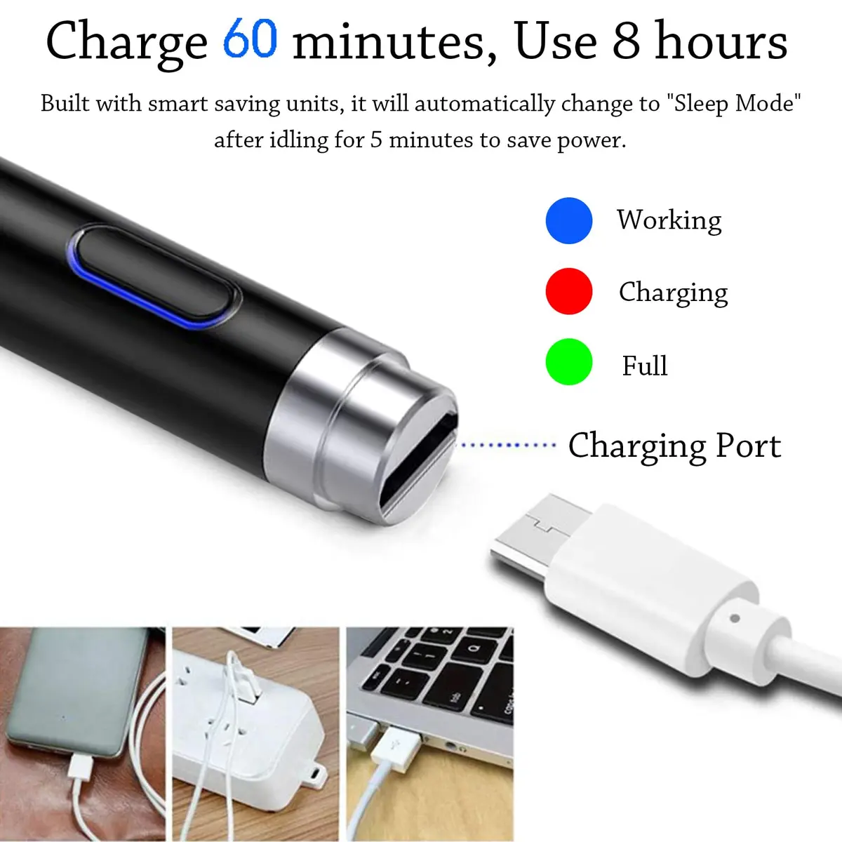 DOGAIN Black Stylus Pen for iOS & Android Touch Screens | 1.45mm Fine Point Rechargeable Stylus Pen for iPad/iPhone/Android/Tablet/Switch - view 2