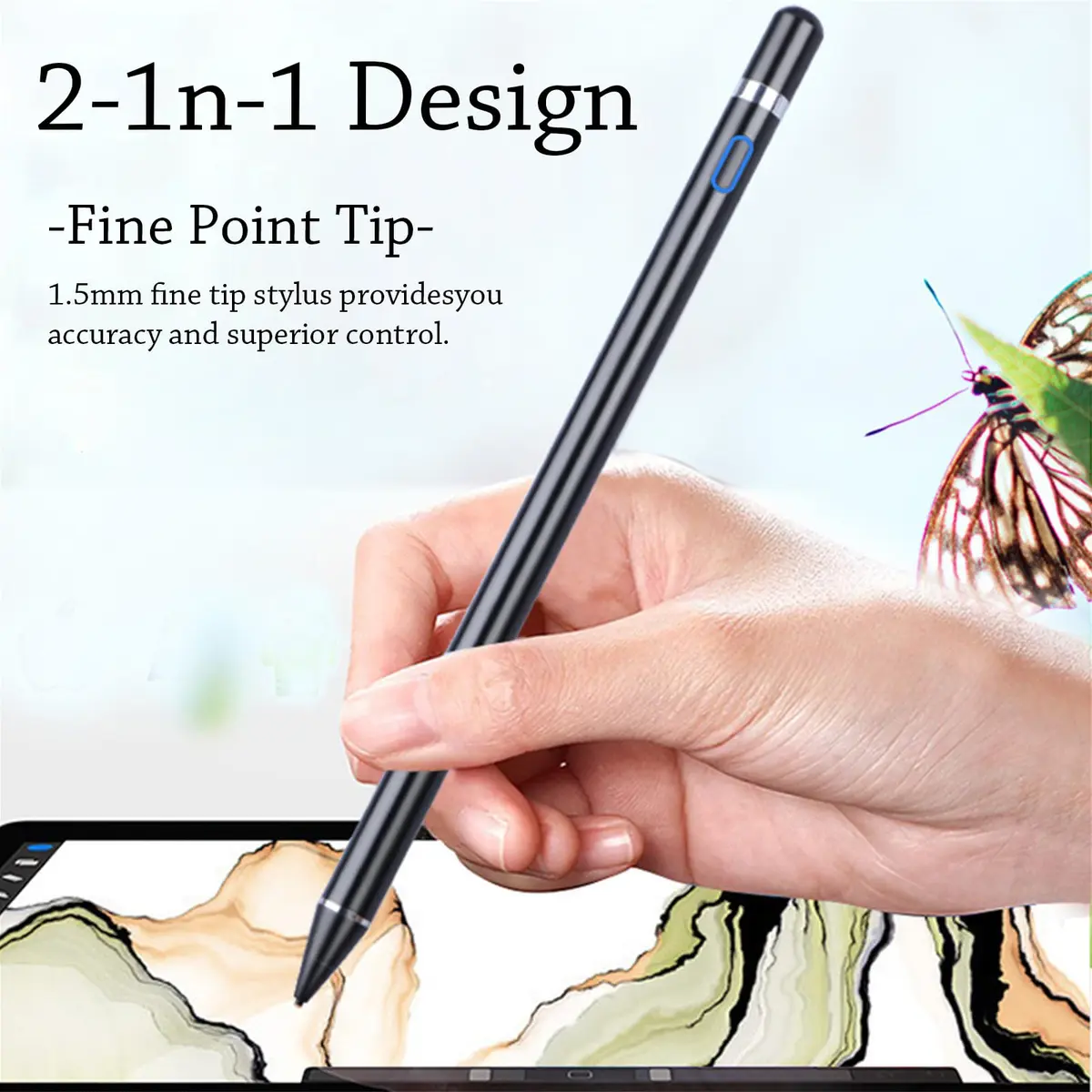 DOGAIN Black Stylus Pen for iOS & Android Touch Screens | 1.45mm Fine Point Rechargeable Stylus Pen for iPad/iPhone/Android/Tablet/Switch - view 3