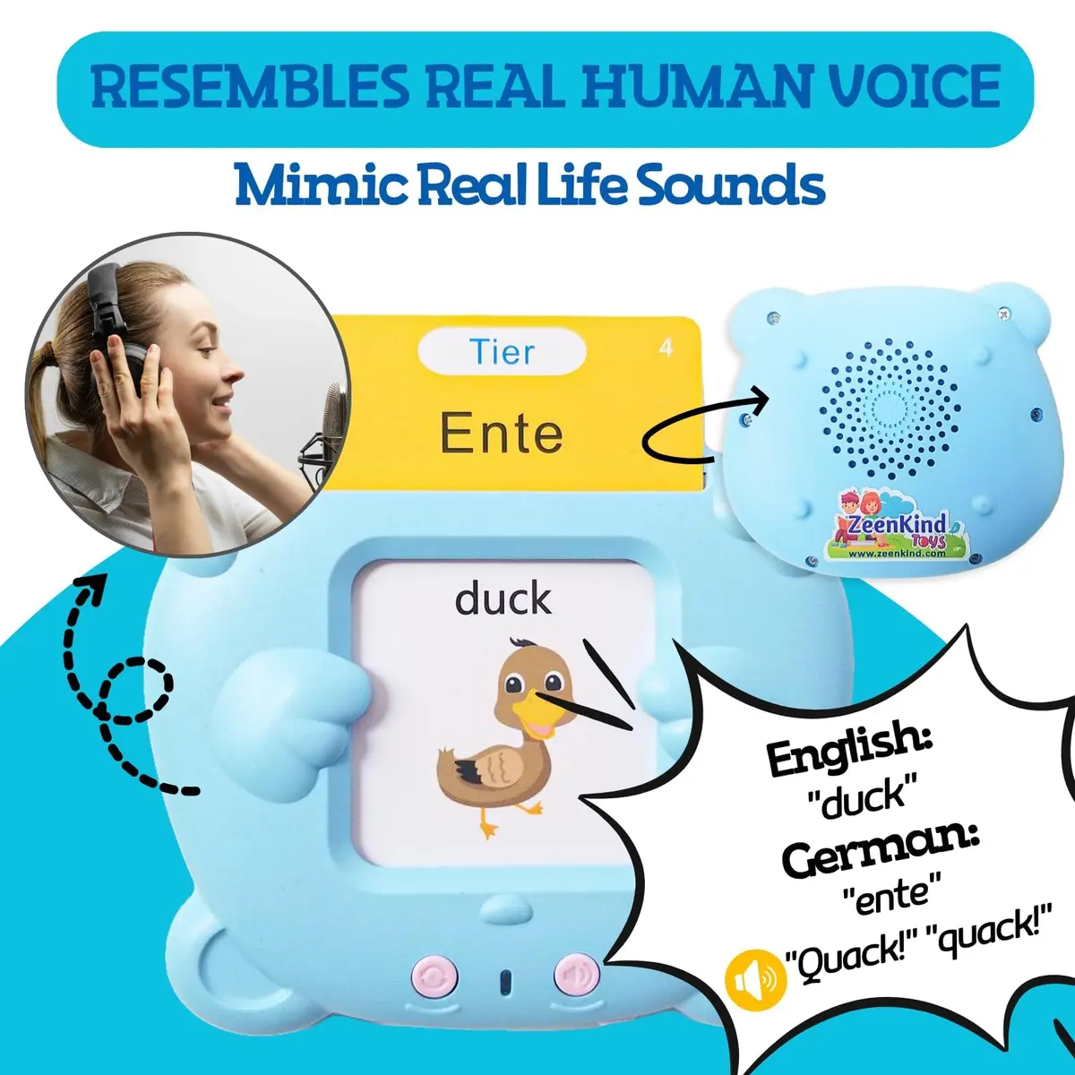 ZeenKind German & English Talking Flash Cards for Toddlers 255 Cards | Bilingual Speech & Learning Toy - view 3