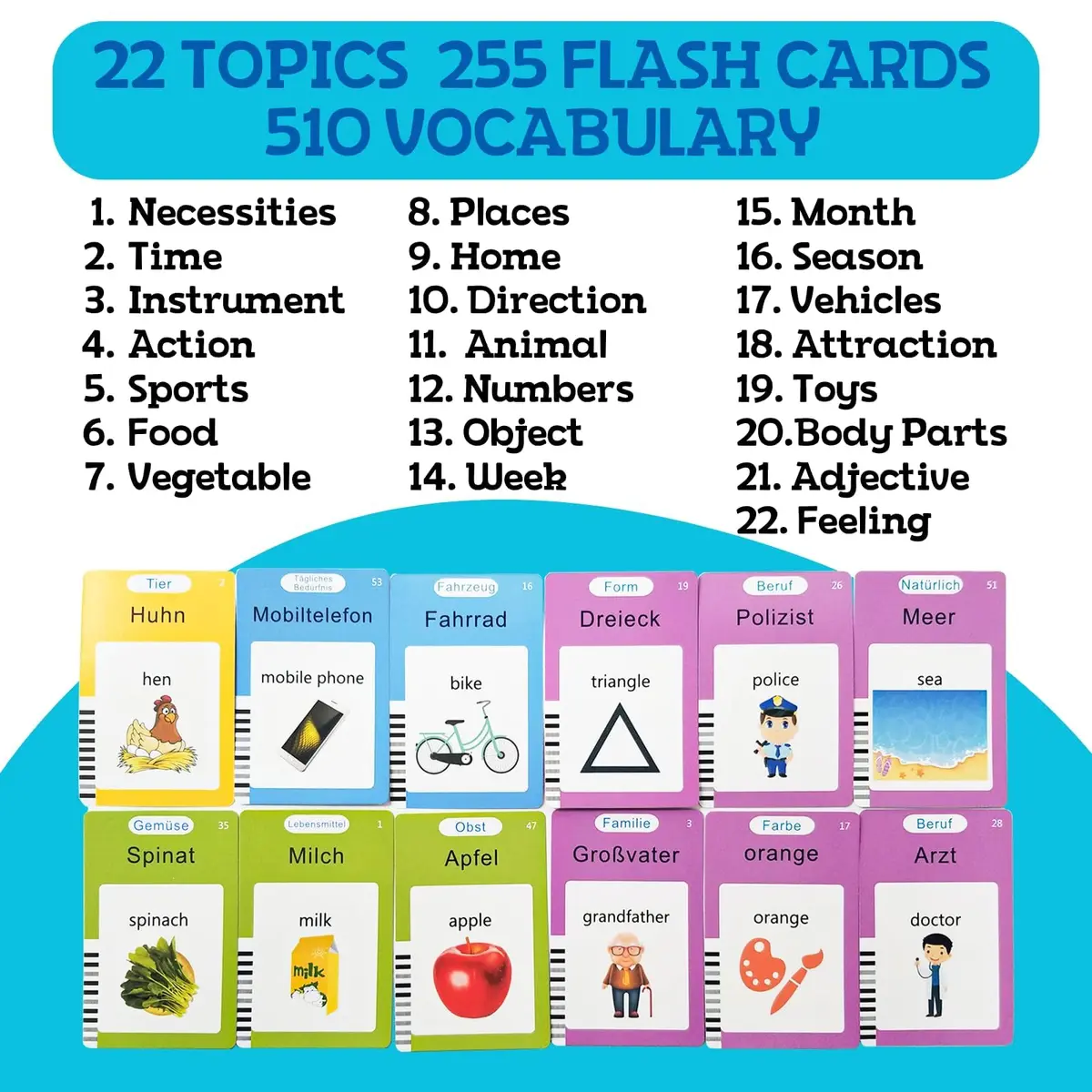 ZeenKind German & English Talking Flash Cards for Toddlers 255 Cards | Bilingual Speech & Learning Toy - view 4