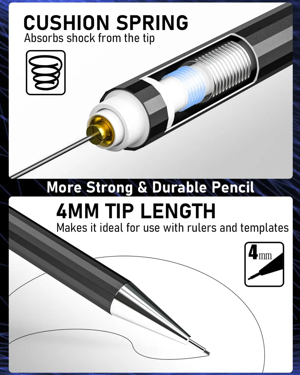 Nicpro 34PCS Black Art Mechanical Pencils Set, Metal Automatic Pencil 0.3, 0.5, 0.7, 0.9 mm & 2PCS 2mm Lead Holder | Sketching Drawing - view 4