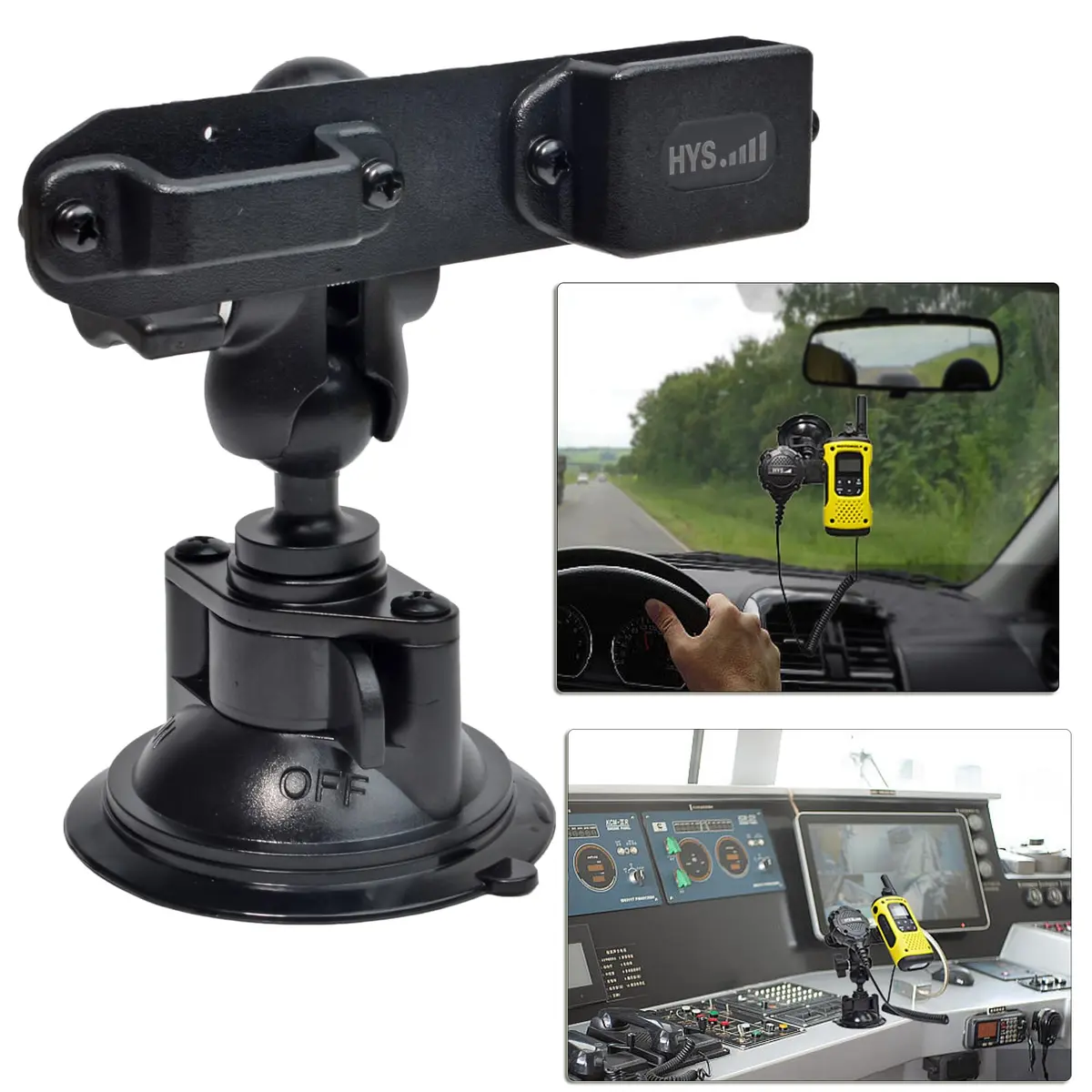 HYS Suction Cup Car Mount for Walkie Talkie HT & Remote Mic | Universal Hands-Free Radio Holder - view 6
