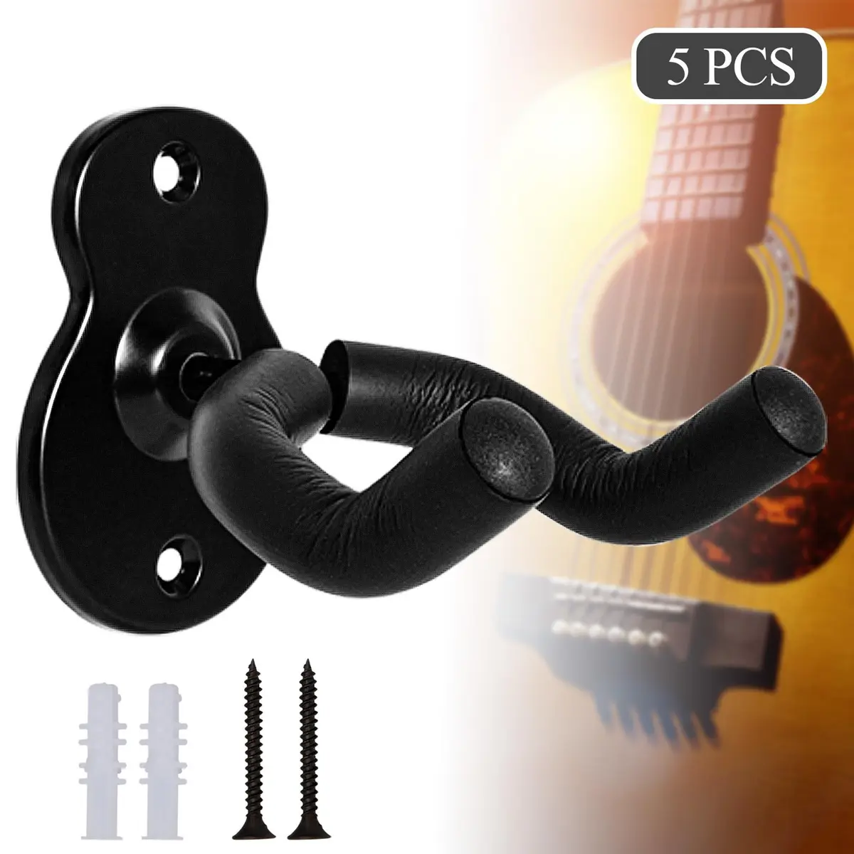 Sound harbor Guitar Wall Mount 5 Pack | Steel & Soft Padding, Holds 27.2 kg (60 lb) - view 2