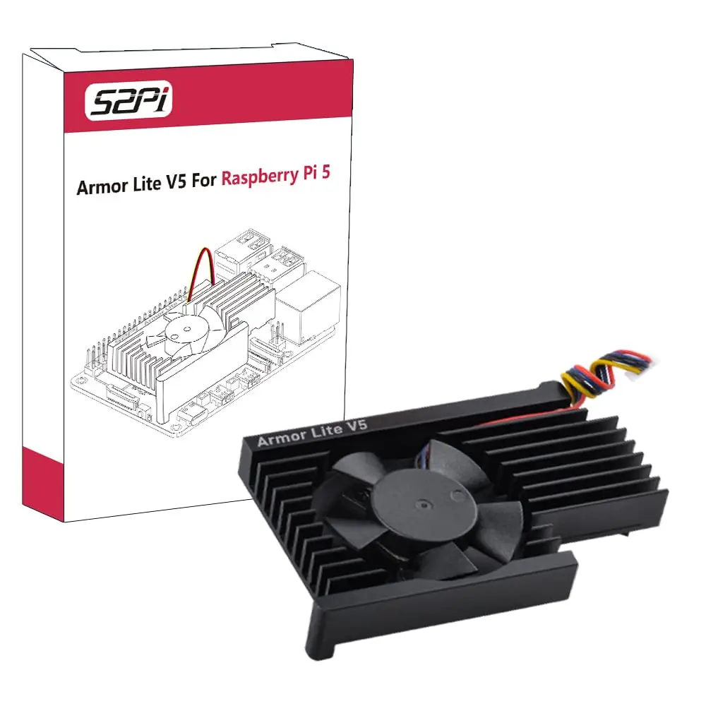 GeeekPi Active Cooler for Raspberry Pi 5, Armor Lite V5 Cooler Aluminum Heatsink & Fan 4GB/8GB | Supports PWM Speed Control - main product image