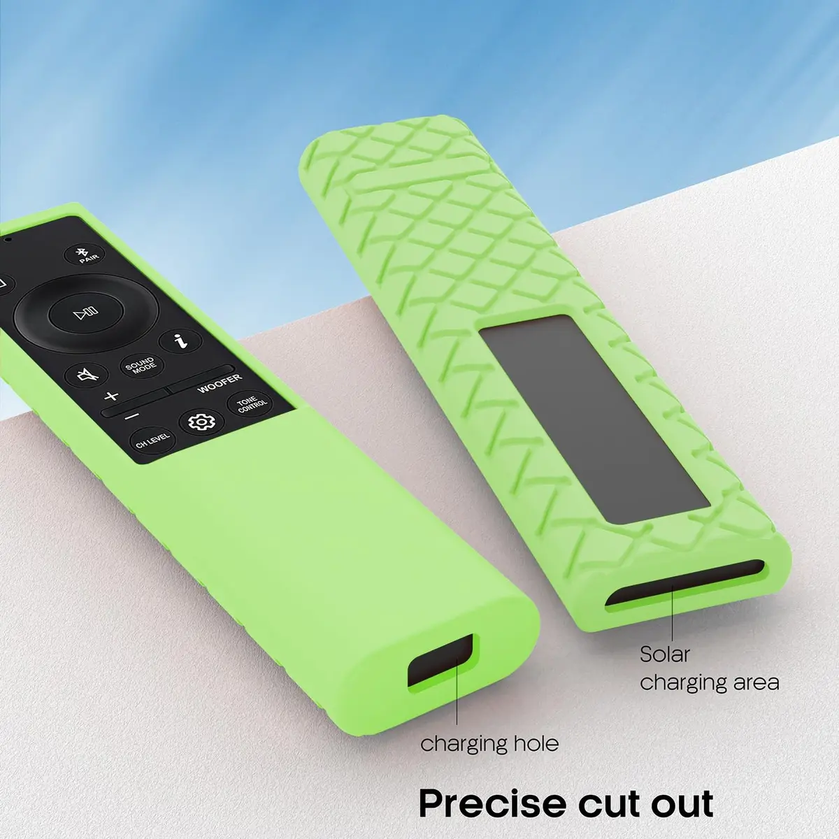 JCMOYUTY GLOW GREEN Silicone Remote Cover for Samsung Soundbar, Full Coverage, Glow in Dark, Drop-Proof, Pet & Kid Safe | AH81-15047A - view 3