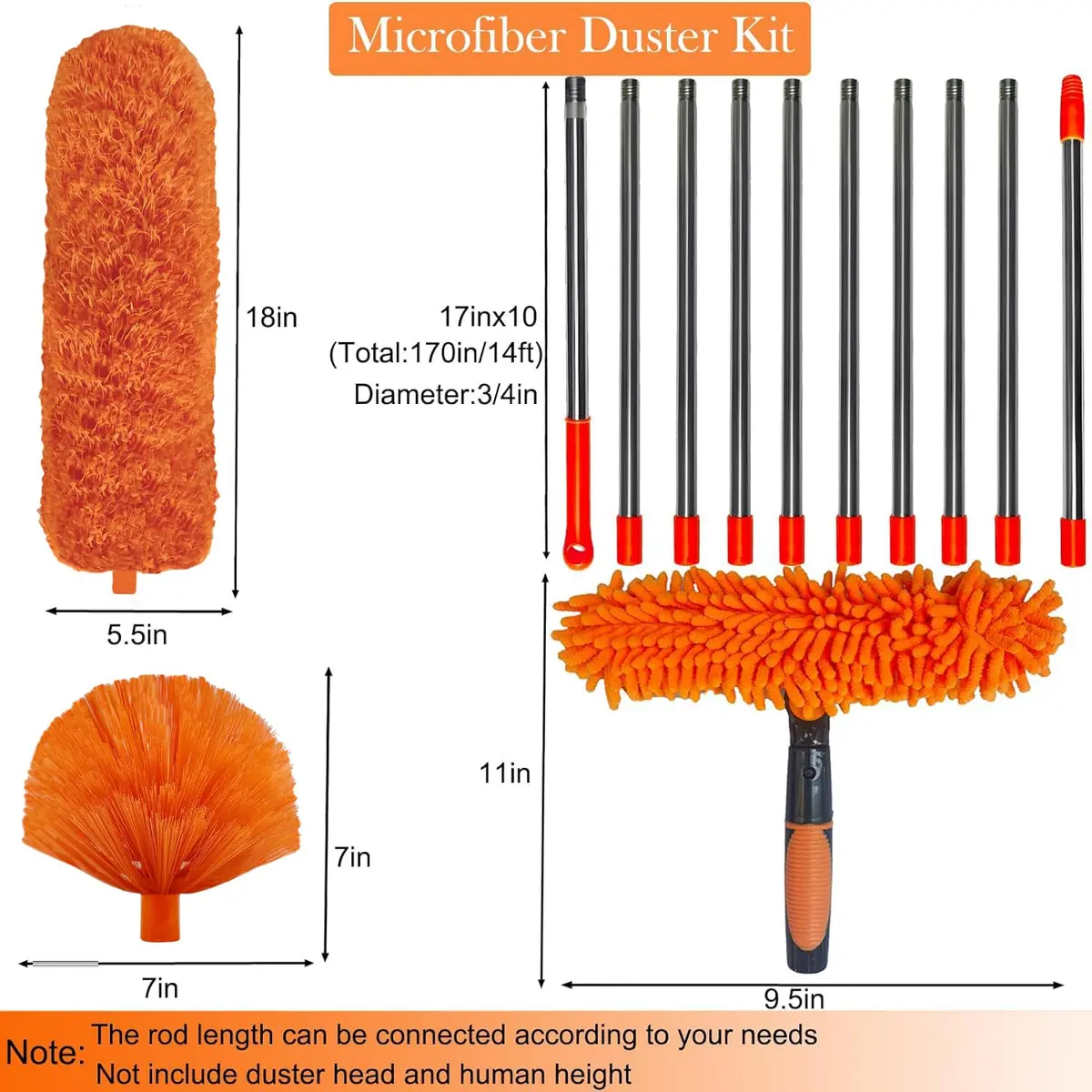 Tockrop High Reach Dusting Kit with 14 ft Extension Pole & 3 Duster Heads | Cleans Up to 20 ft High - view 2