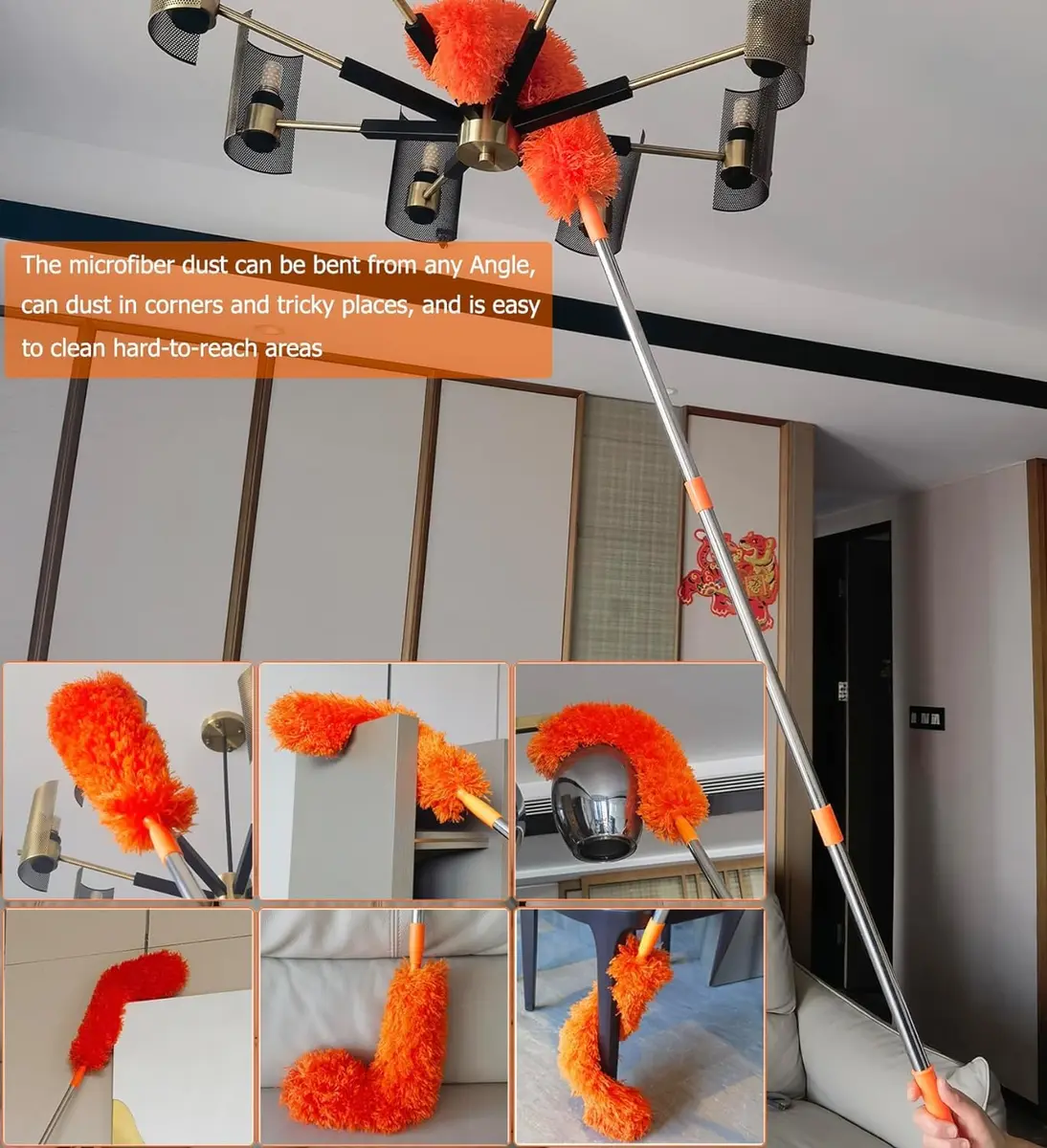 Tockrop High Reach Dusting Kit with 14 ft Extension Pole & 3 Duster Heads | Cleans Up to 20 ft High - view 3