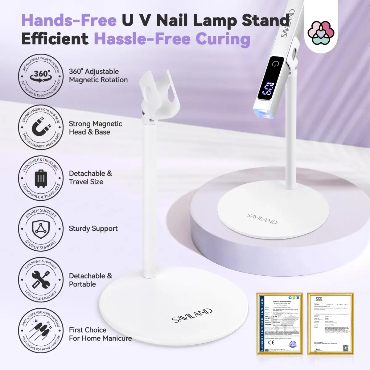 SAVILAND 360° Adjustable Magnetic UV Nail Lamp Stand | Hands-Free Curing for Gel Nails - view 3