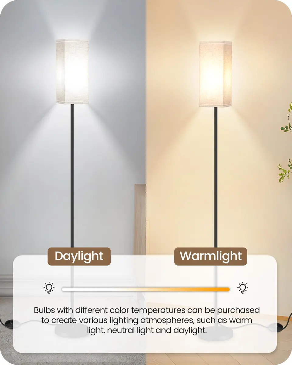 GOEBLESON 64.6" Floor Lamp, Modern Standing Lamp with Foot Switch, Minimalist Linen Shade, Black and Beige, for Living Room & Bedroom - view 7