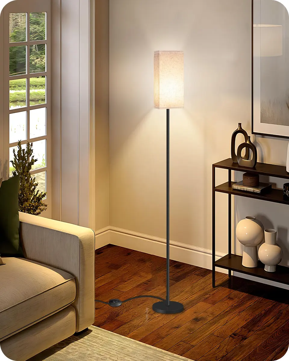 GOEBLESON 64.6" Floor Lamp, Modern Standing Lamp with Foot Switch, Minimalist Linen Shade, Black and Beige, for Living Room & Bedroom - view 8