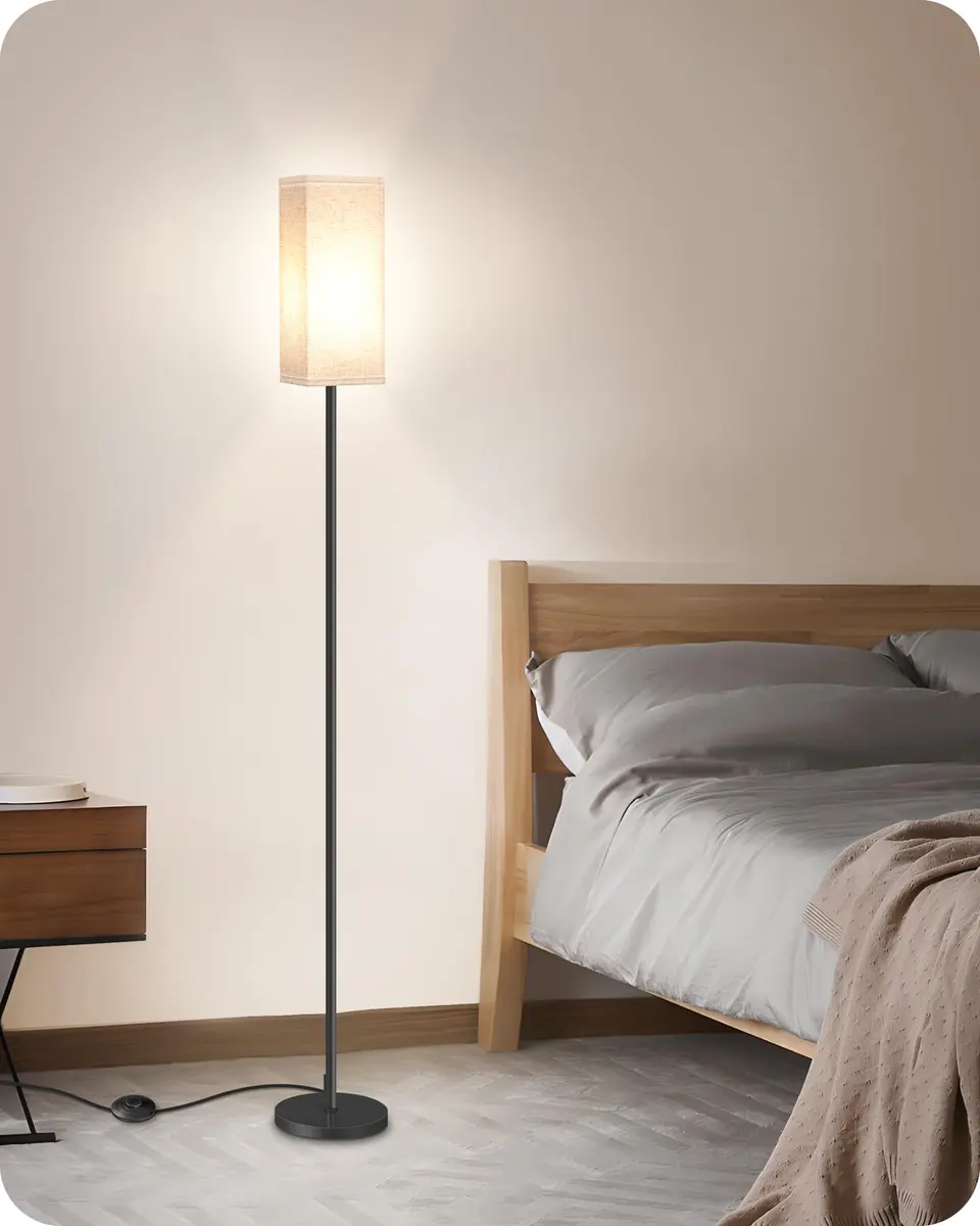 GOEBLESON 64.6" Floor Lamp, Modern Standing Lamp with Foot Switch, Minimalist Linen Shade, Black and Beige, for Living Room & Bedroom - view 9