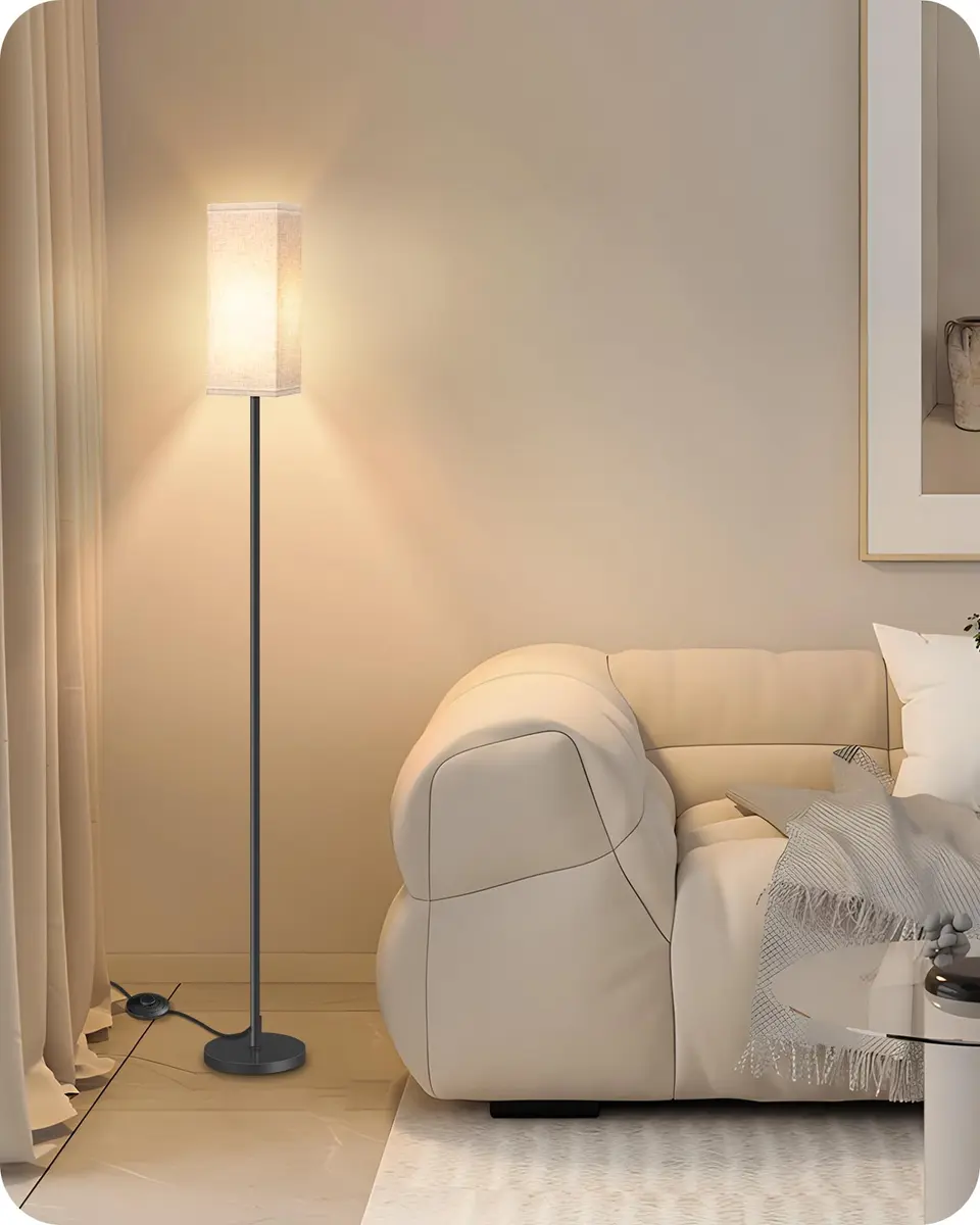 GOEBLESON 64.6" Floor Lamp, Modern Standing Lamp with Foot Switch, Minimalist Linen Shade, Black and Beige, for Living Room & Bedroom - view 2