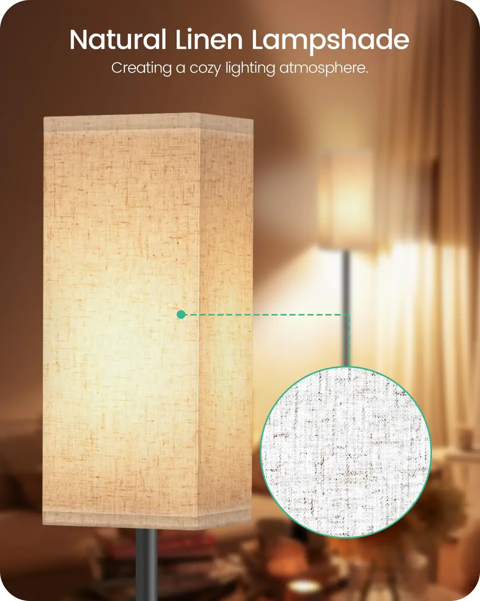 GOEBLESON 64.6" Floor Lamp, Modern Standing Lamp with Foot Switch, Minimalist Linen Shade, Black and Beige, for Living Room & Bedroom - view 3
