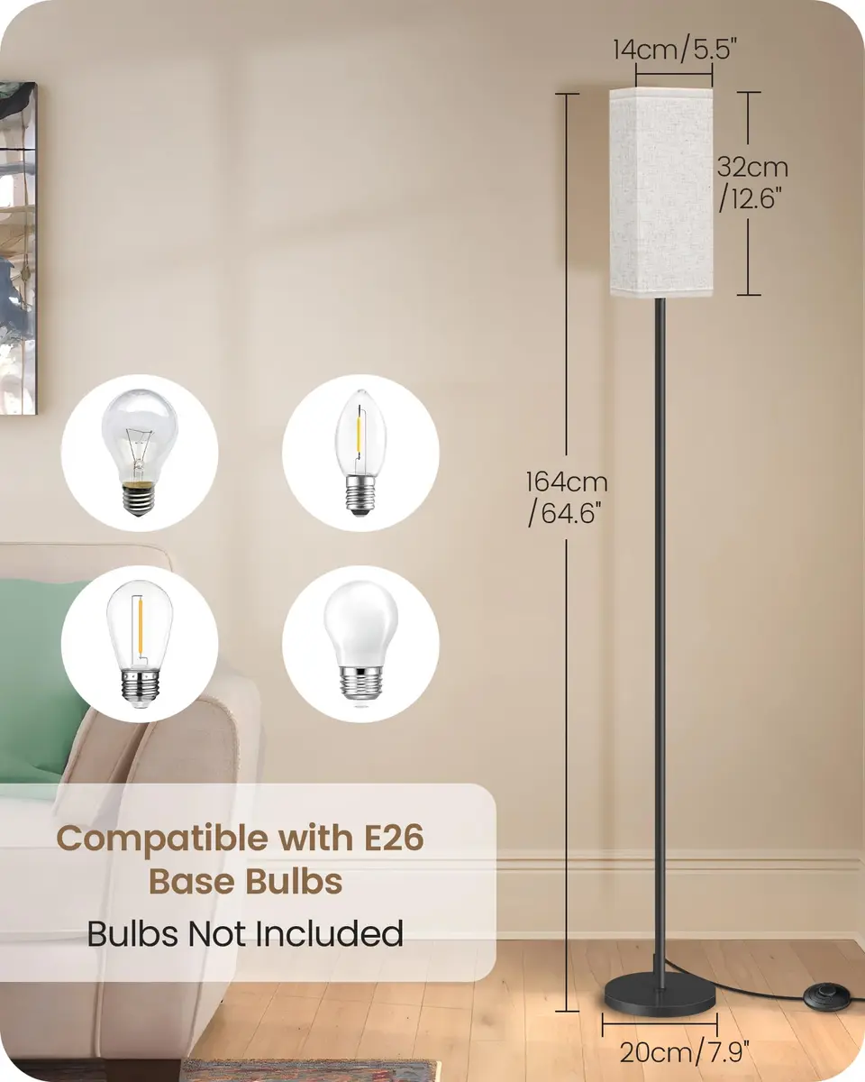 GOEBLESON 64.6" Floor Lamp, Modern Standing Lamp with Foot Switch, Minimalist Linen Shade, Black and Beige, for Living Room & Bedroom - view 4