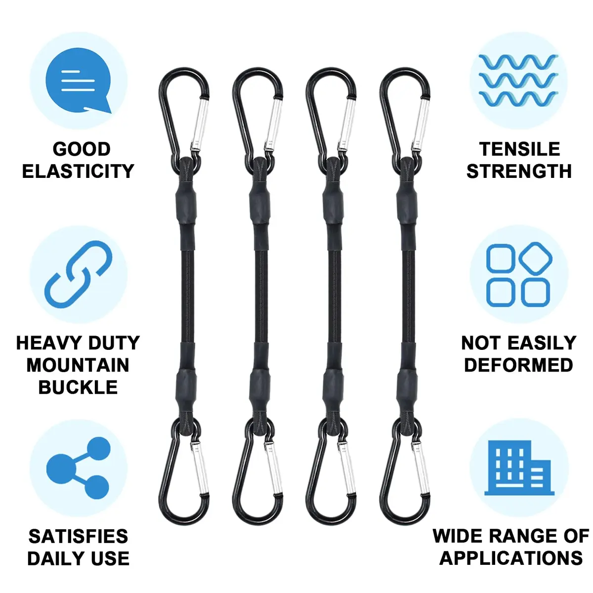 SDTC Tech 12" 18" 24" Mini Short Bungee Cords with Carabiner Hooks Kit | Heavy Duty Latex, 200 lbs Tensile, Rust-Resistant Aluminum Buckle - view 5