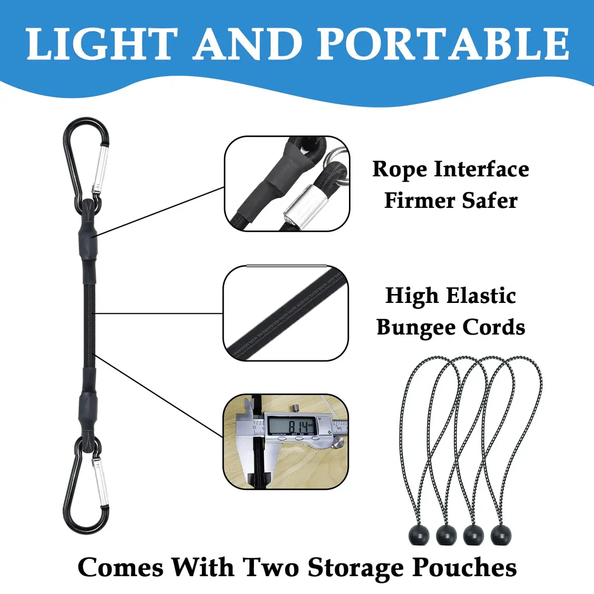 SDTC Tech 12" 18" 24" Mini Short Bungee Cords with Carabiner Hooks Kit | Heavy Duty Latex, 200 lbs Tensile, Rust-Resistant Aluminum Buckle - view 3
