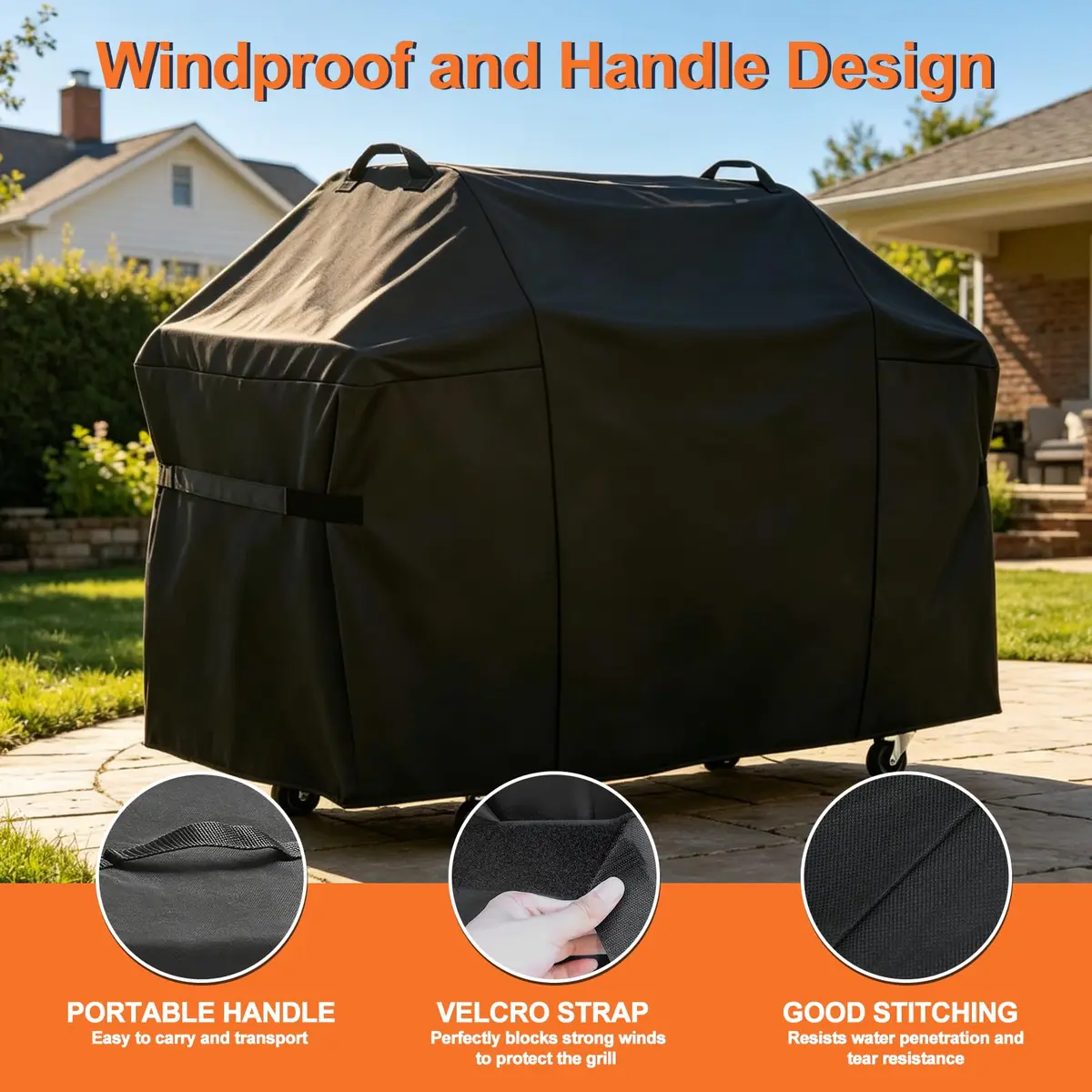 Blackhoso Heavy Duty Grill Cover for Weber Genesis 300 Series & 2022 Genesis 300 Grills, 63"W x 25.6"D x 43"H - view 3