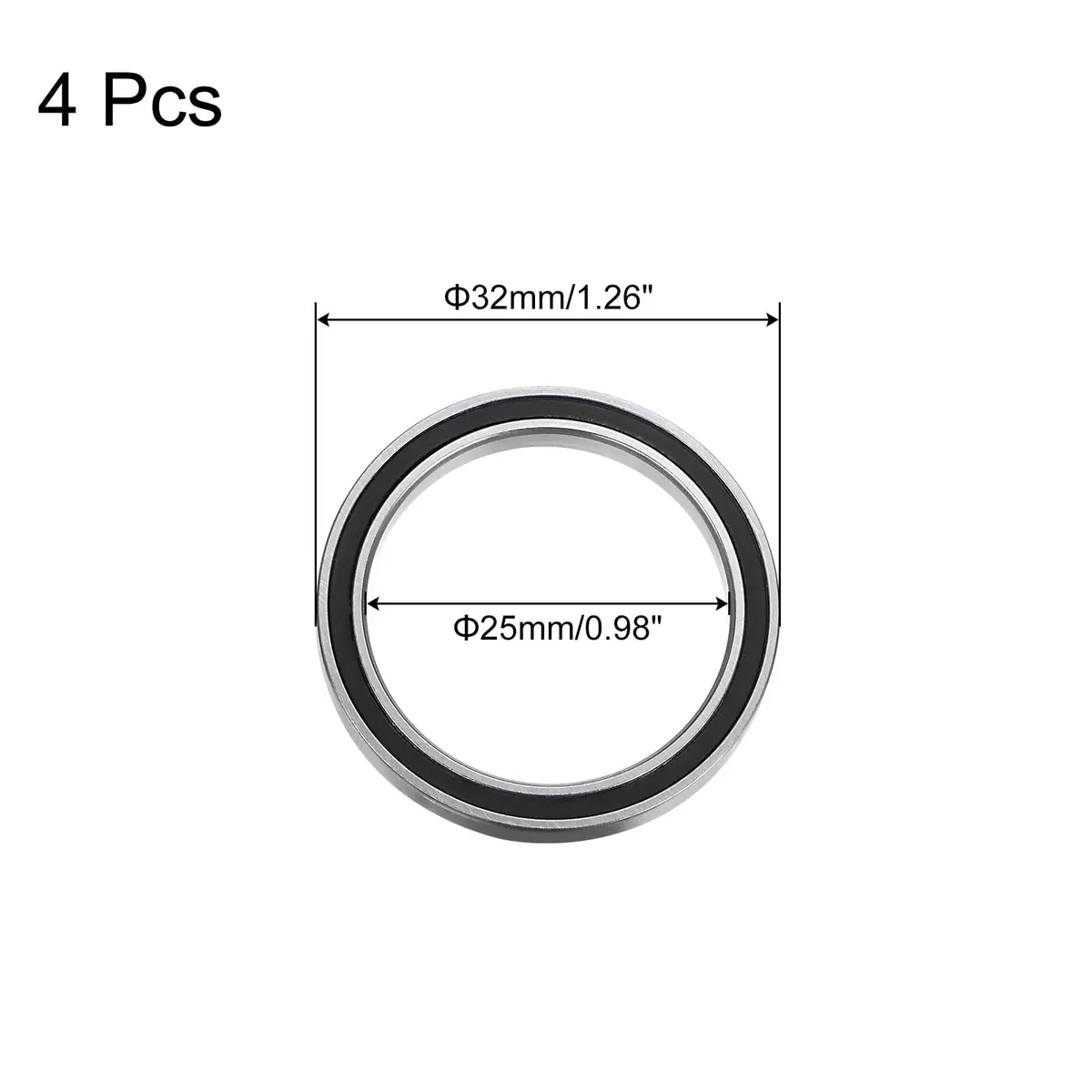 uxcell Deep Groove Ball Bearing 25x32x4mm Double Sealed Chrome Steel | Low Noise, High Support - view 2