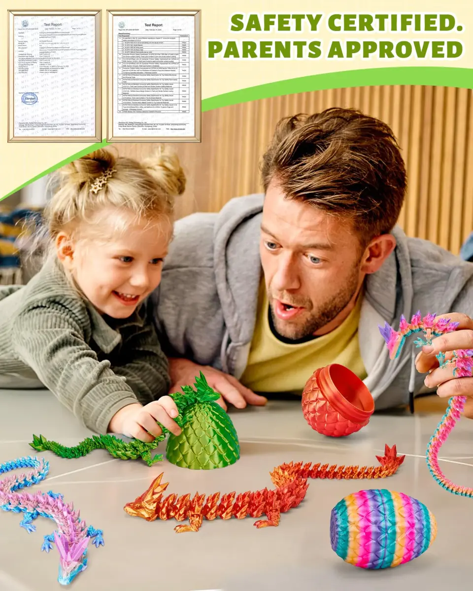 TBOLINE 12" Articulated Crystal Dragon Egg Toy | Laser Yellow Green PLA, Non-Toxic, ASTM-Tested - view 5