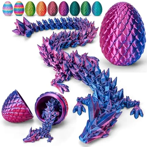 TBOLINE 12-inch Articulated Crystal Dragon in 4.53-inch Egg, Laser Violet | Licensed 3D Printed Toy - main product image