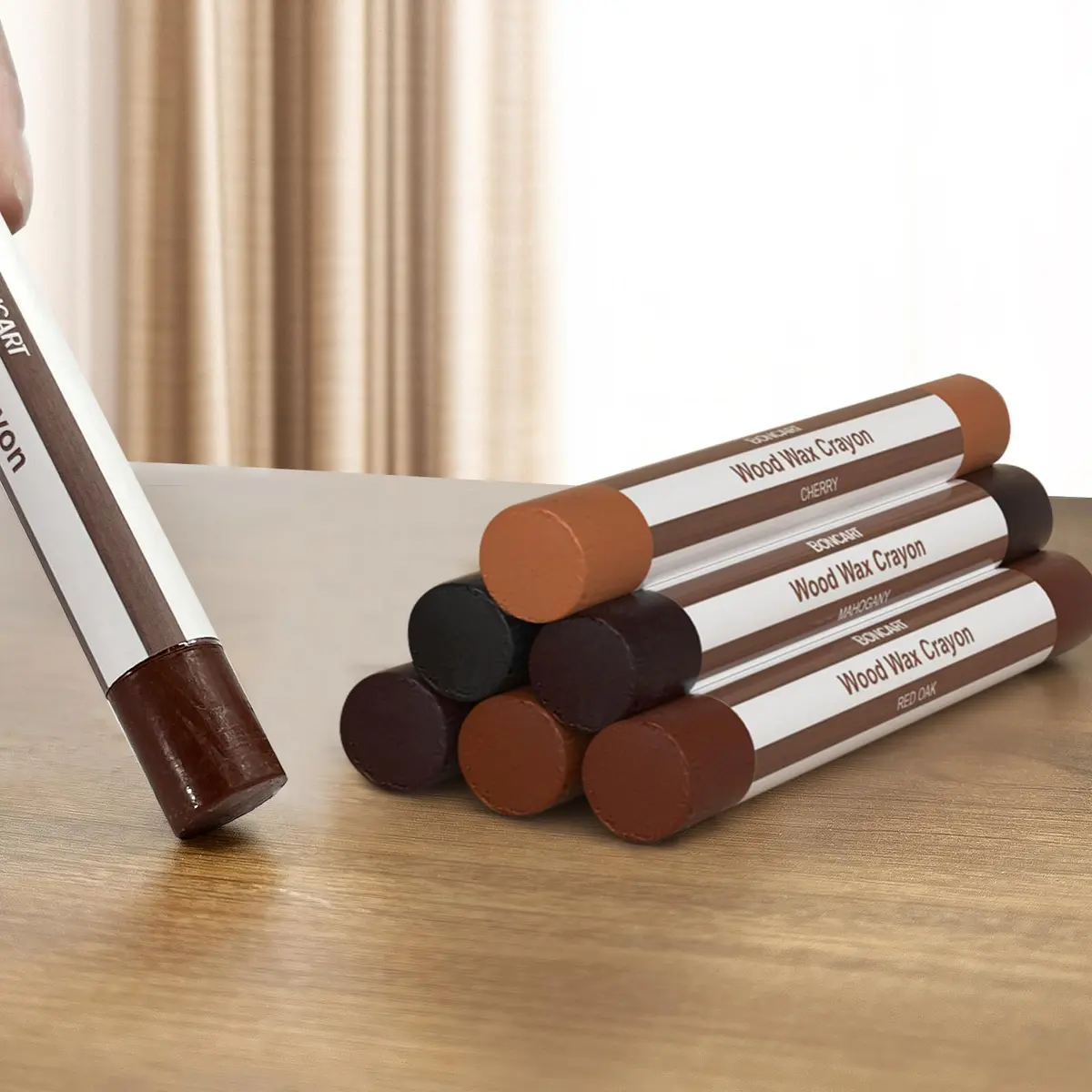 Boncart Wood Filler Sticks, 6 Colors Wood Wax Crayons | Repair Scratches, Scuffs, Cracks, and Holes on Wood Furniture, Floors, Cabinets, Tables, and Doors - main product image