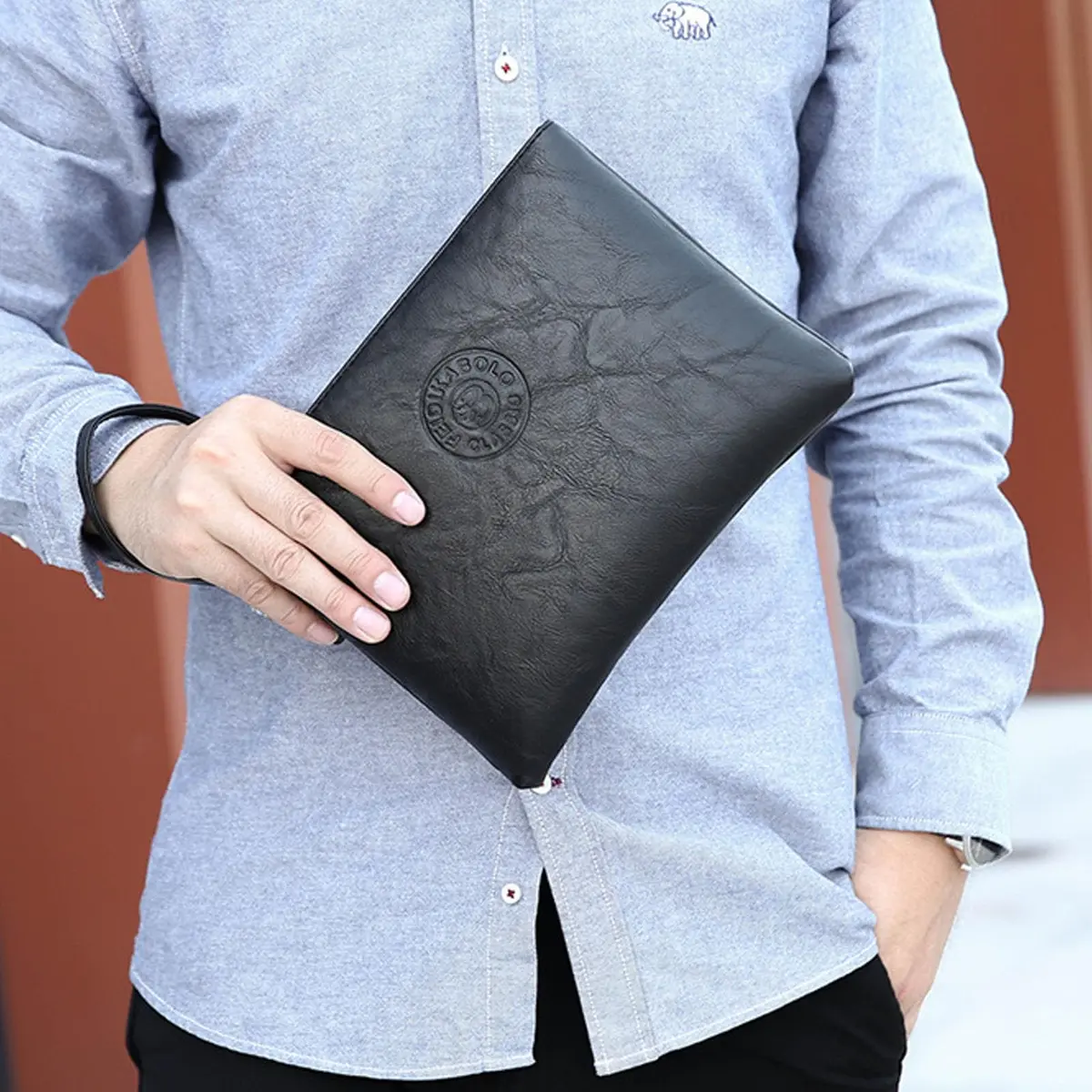 LOGUTIA Clutch Purses for Men Black Wristlet Envelope Bag | Waterproof PU Leather, Small & Dressy - view 5