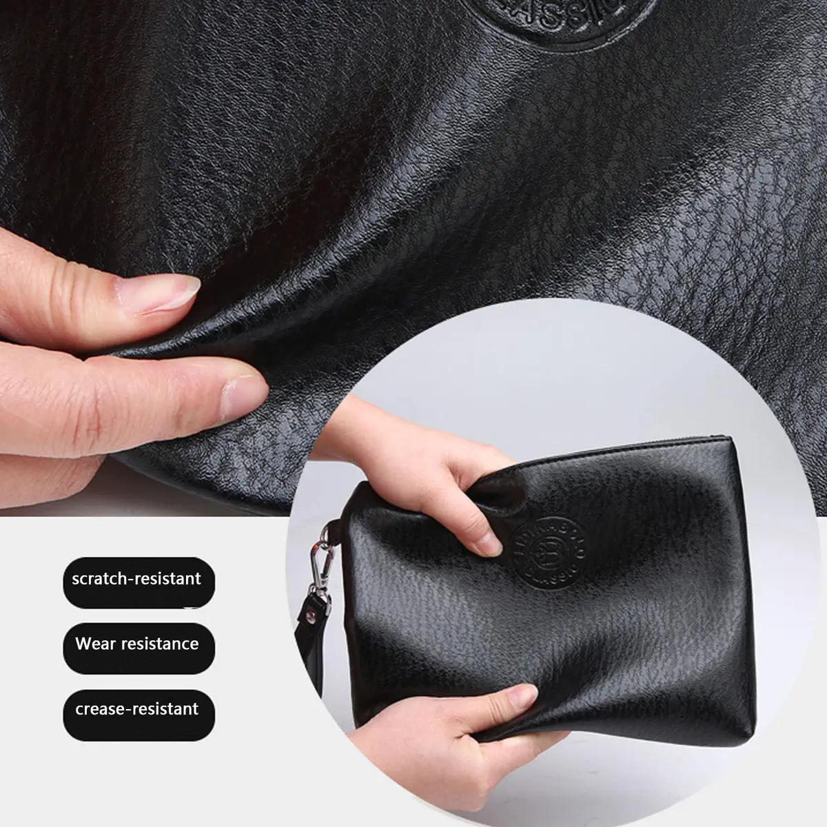 LOGUTIA Clutch Purses for Men Black Wristlet Envelope Bag | Waterproof PU Leather, Small & Dressy - view 9