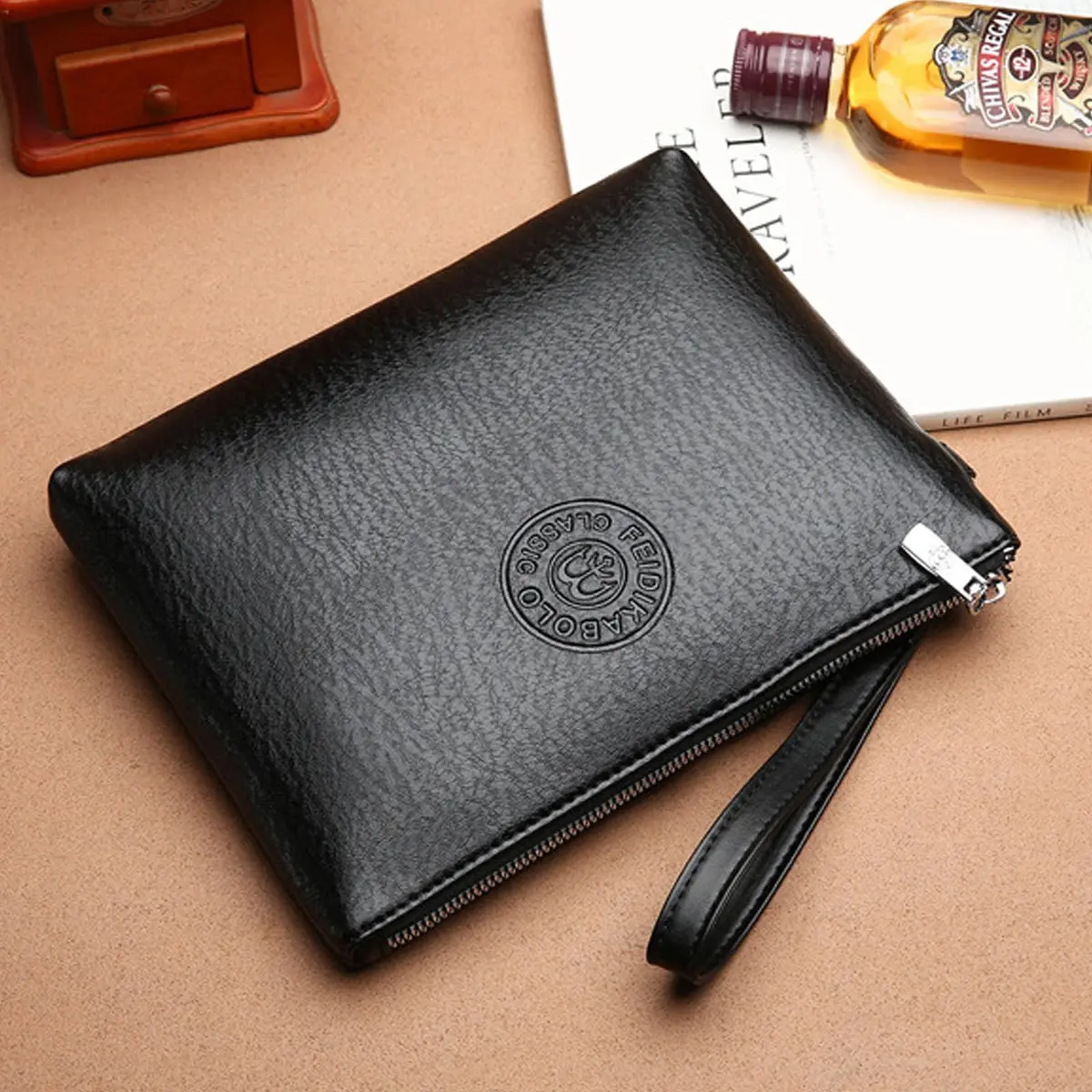 LOGUTIA Clutch Purses for Men Black Wristlet Envelope Bag | Waterproof PU Leather, Small & Dressy - view 2