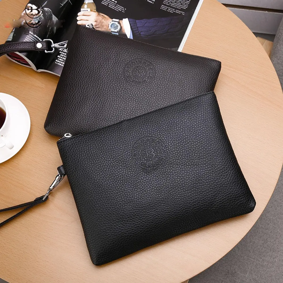 LOGUTIA Clutch Purses for Men Black Wristlet Envelope Bag | Waterproof PU Leather, Small & Dressy - view 3
