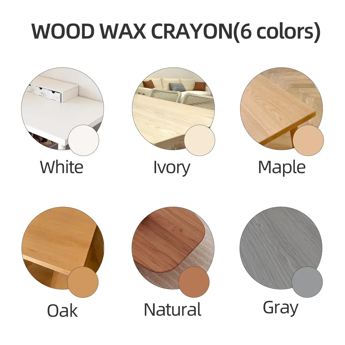 Boncart Wood Filler Sticks, 6 Colors Wood Wax Crayons | Easy Repair Scratches, Scuffs, Cracks & Holes on Furniture, Floors, Cabinets, Tables, Doors - view 2