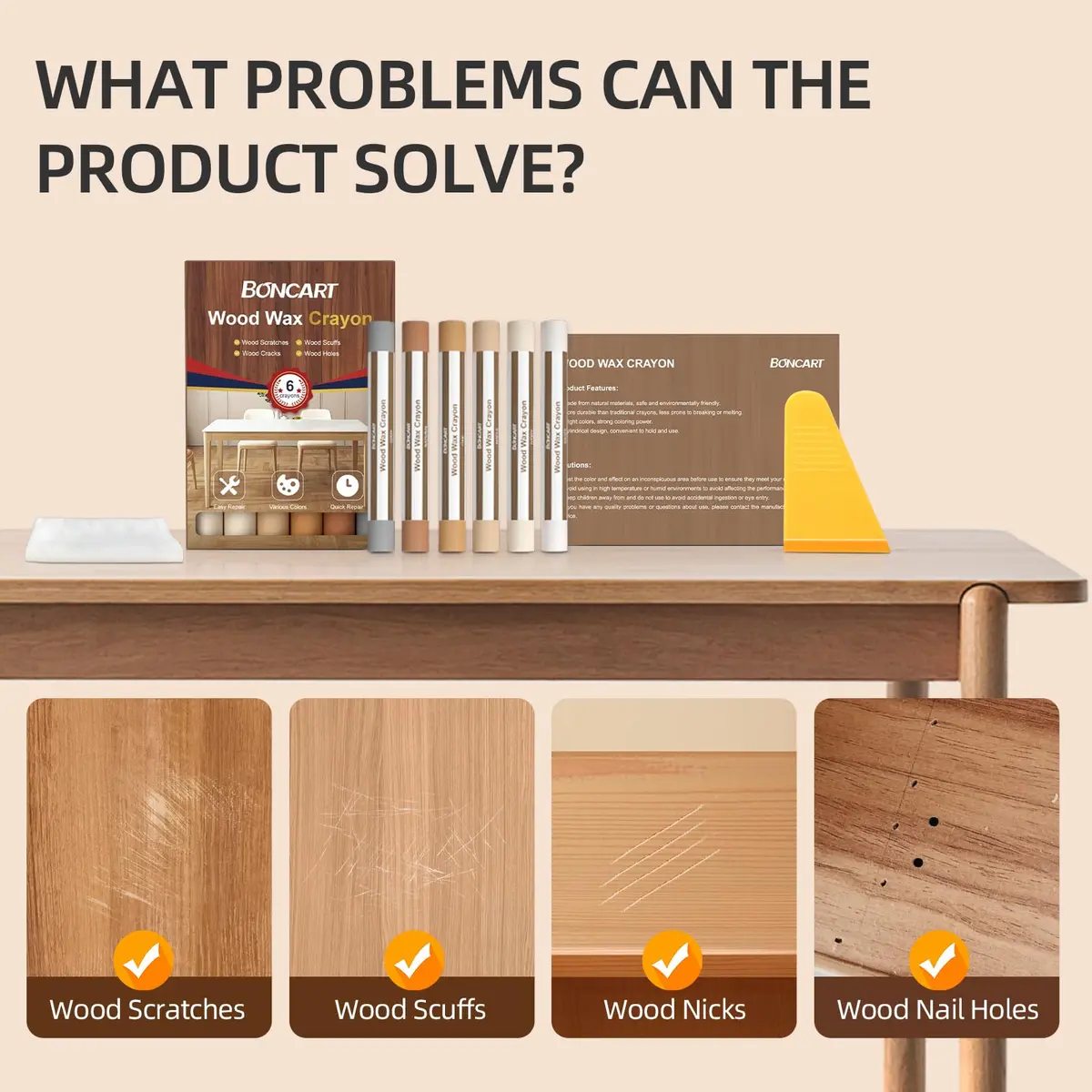 Boncart Wood Filler Sticks, 6 Colors Wood Wax Crayons | Easy Repair Scratches, Scuffs, Cracks & Holes on Furniture, Floors, Cabinets, Tables, Doors - view 3