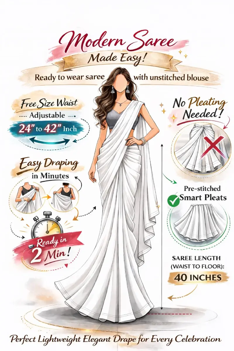 SATAZ Ready to Wear Satin Silk Saree with Pearl Tassels & Belt - Rose Gold, 5.5m (18.04 ft) - view 7