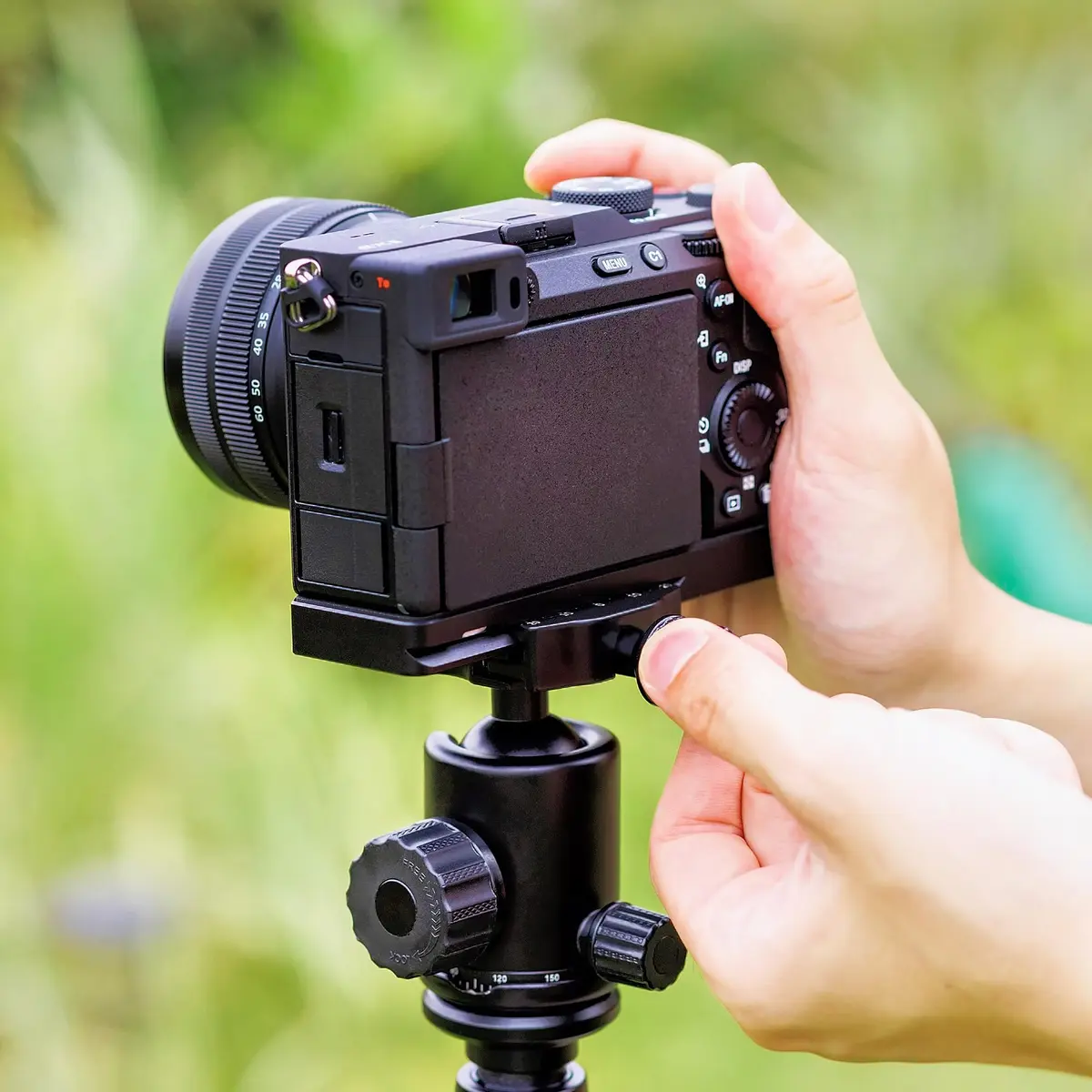 JJC Black Camera Hand Grip for Sony A7CII A7CR | Arca-Type Quick Release Plate & AirTag Compartment - view 9