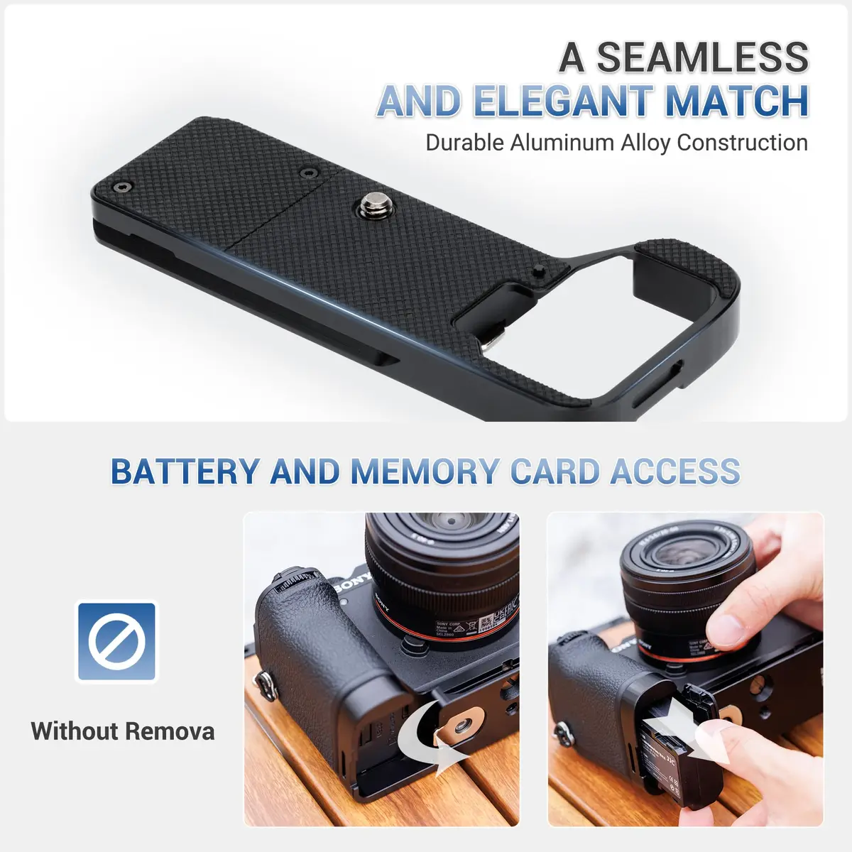 JJC Black Camera Hand Grip for Sony A7CII A7CR | Arca-Type Quick Release Plate & AirTag Compartment - view 3