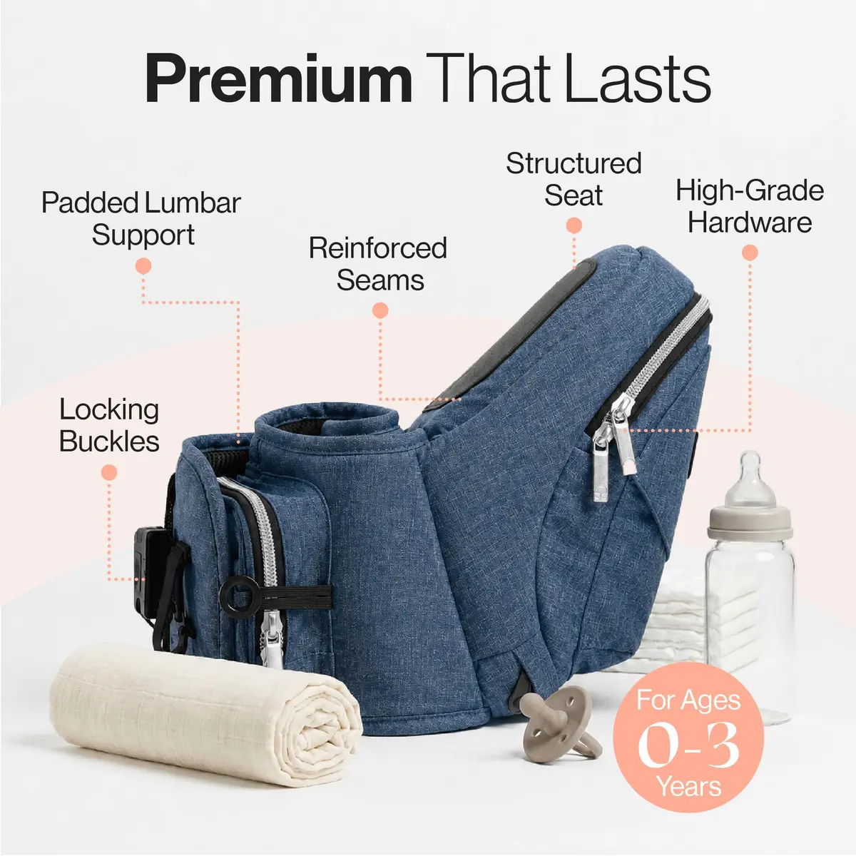TushBaby The Original Hip Seat Carrier for Babies & Toddlers up to 45 lbs | Safety-Certified Ergonomic Design with Lumbar Support & Storage Pockets - view 5