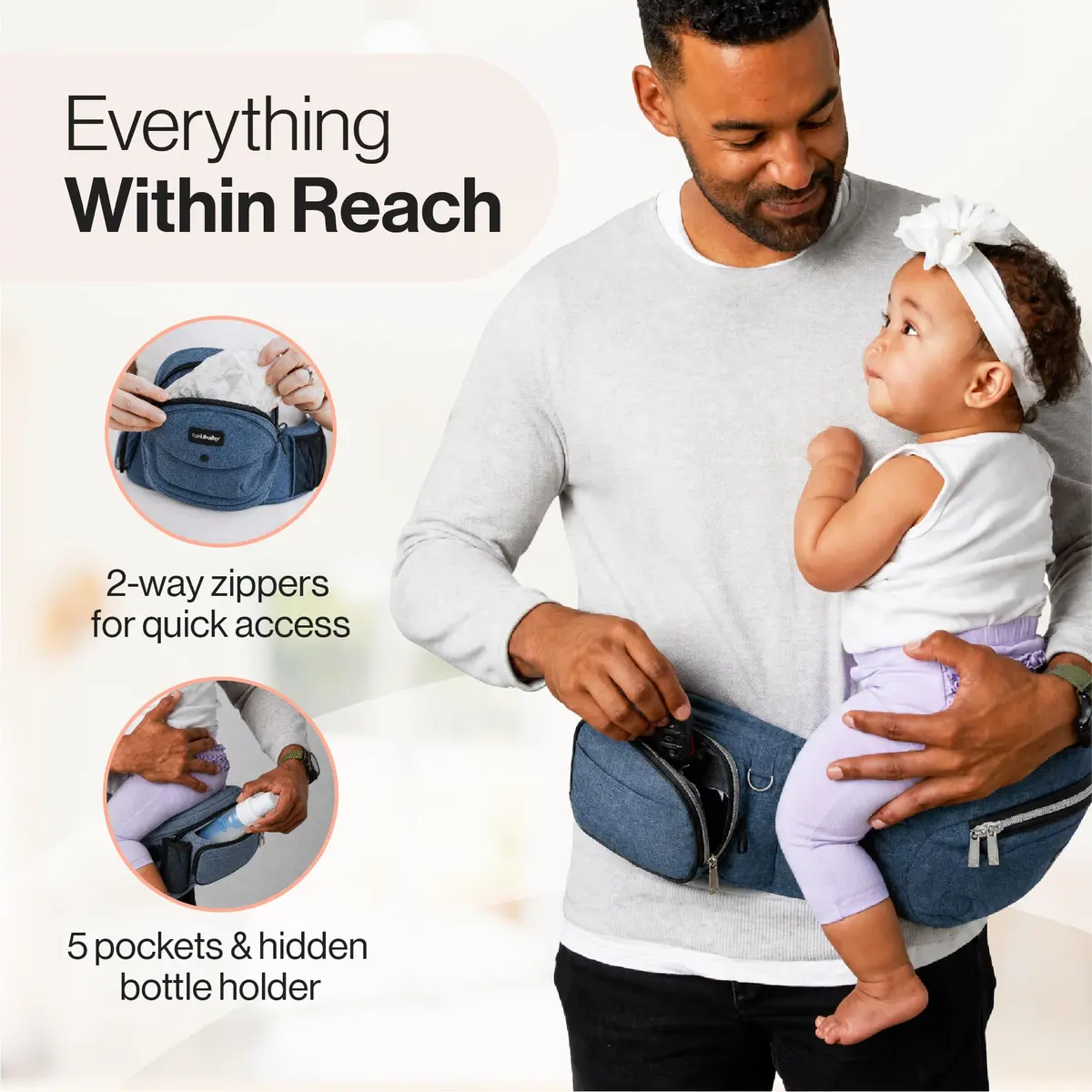 TushBaby The Original Hip Seat Carrier for Babies & Toddlers up to 45 lbs | Safety-Certified Ergonomic Design with Lumbar Support & Storage Pockets - view 6