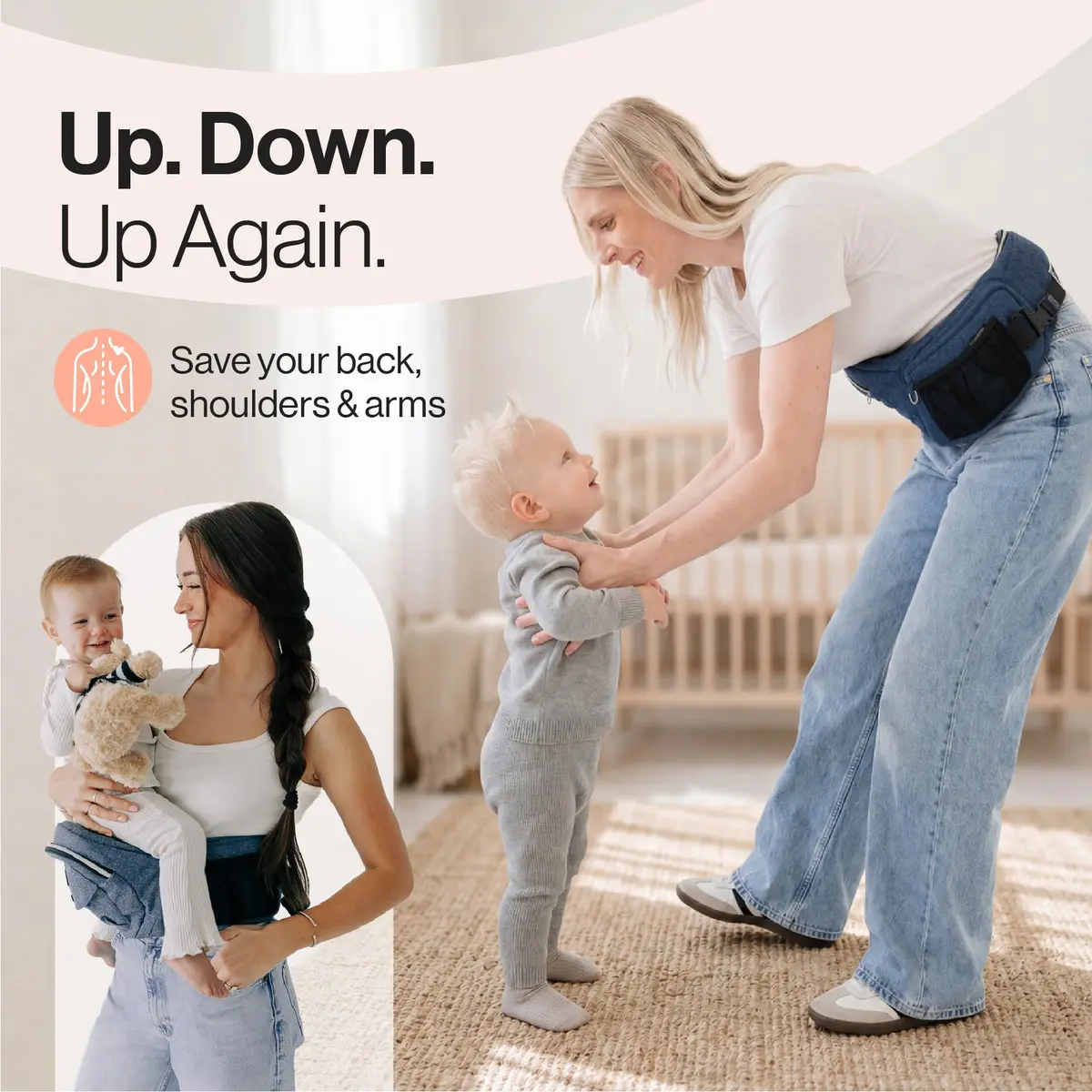 TushBaby The Original Hip Seat Carrier for Babies & Toddlers up to 45 lbs | Safety-Certified Ergonomic Design with Lumbar Support & Storage Pockets - view 2