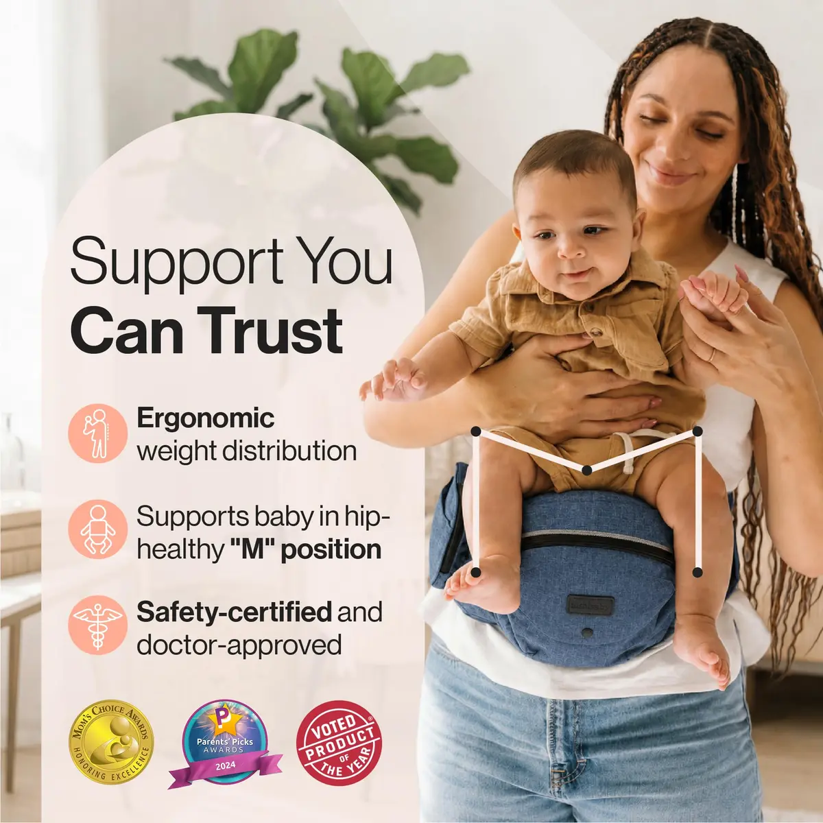 TushBaby The Original Hip Seat Carrier for Babies & Toddlers up to 45 lbs | Safety-Certified Ergonomic Design with Lumbar Support & Storage Pockets - view 3