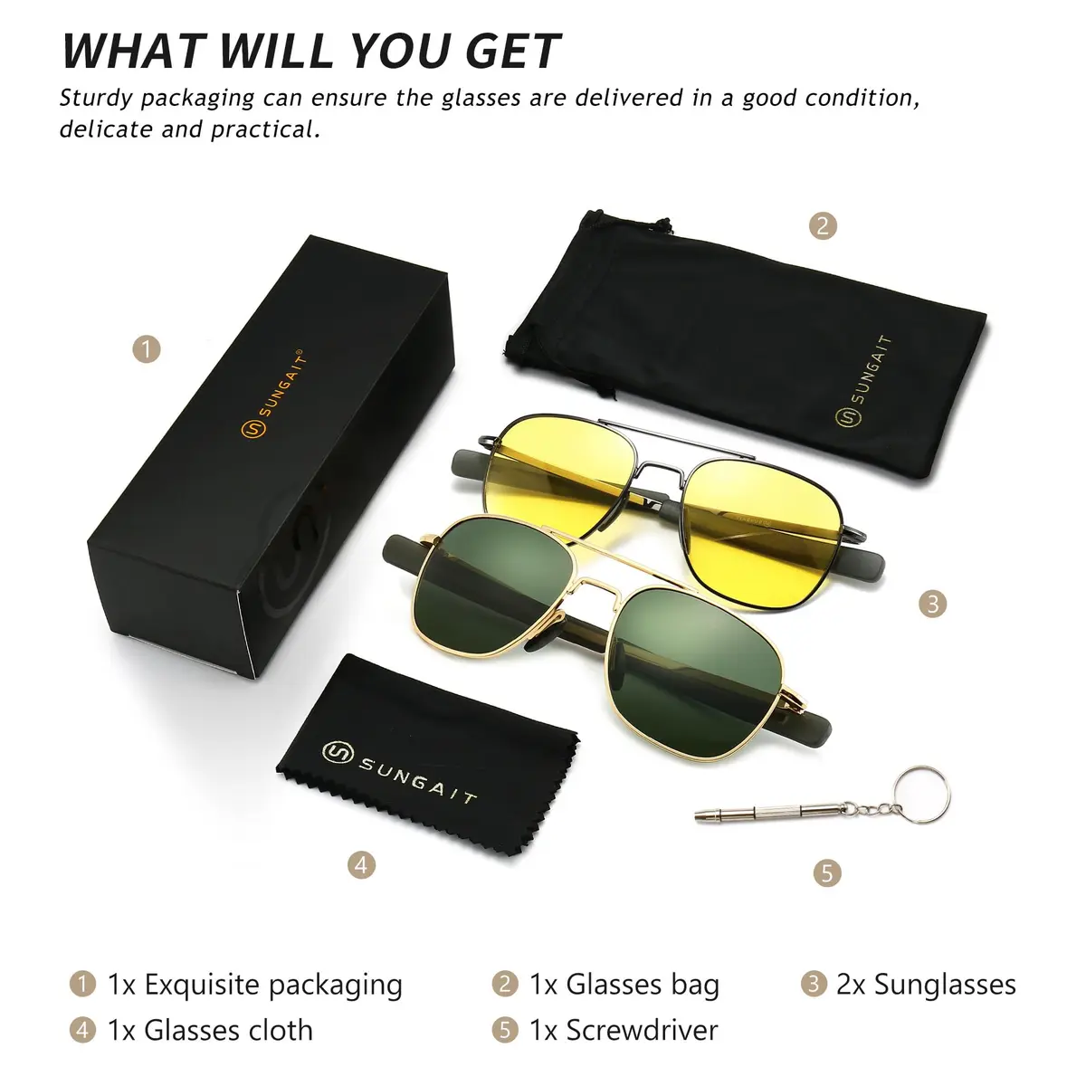 SUNGAIT Men's Military Style Polarized Pilot Aviator Sunglasses with Bayonet Temples | HD Polarized Lens - view 6
